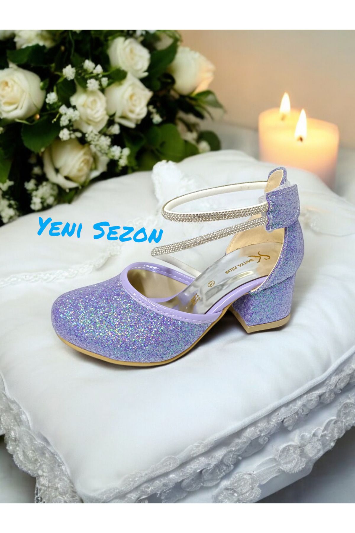 PATİK BEBE-Girl's Purple Color Heeled Stone Adhesive Cirted Evening Shoes 3