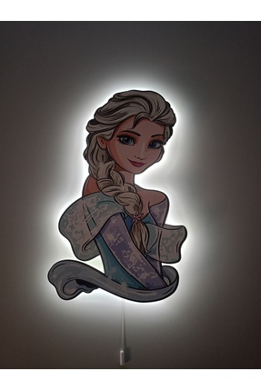 UViolets Dekoratif Ahşap Baskılı Karlar Kraliçesi Elsa Çocuk Odası Gece Lamba...