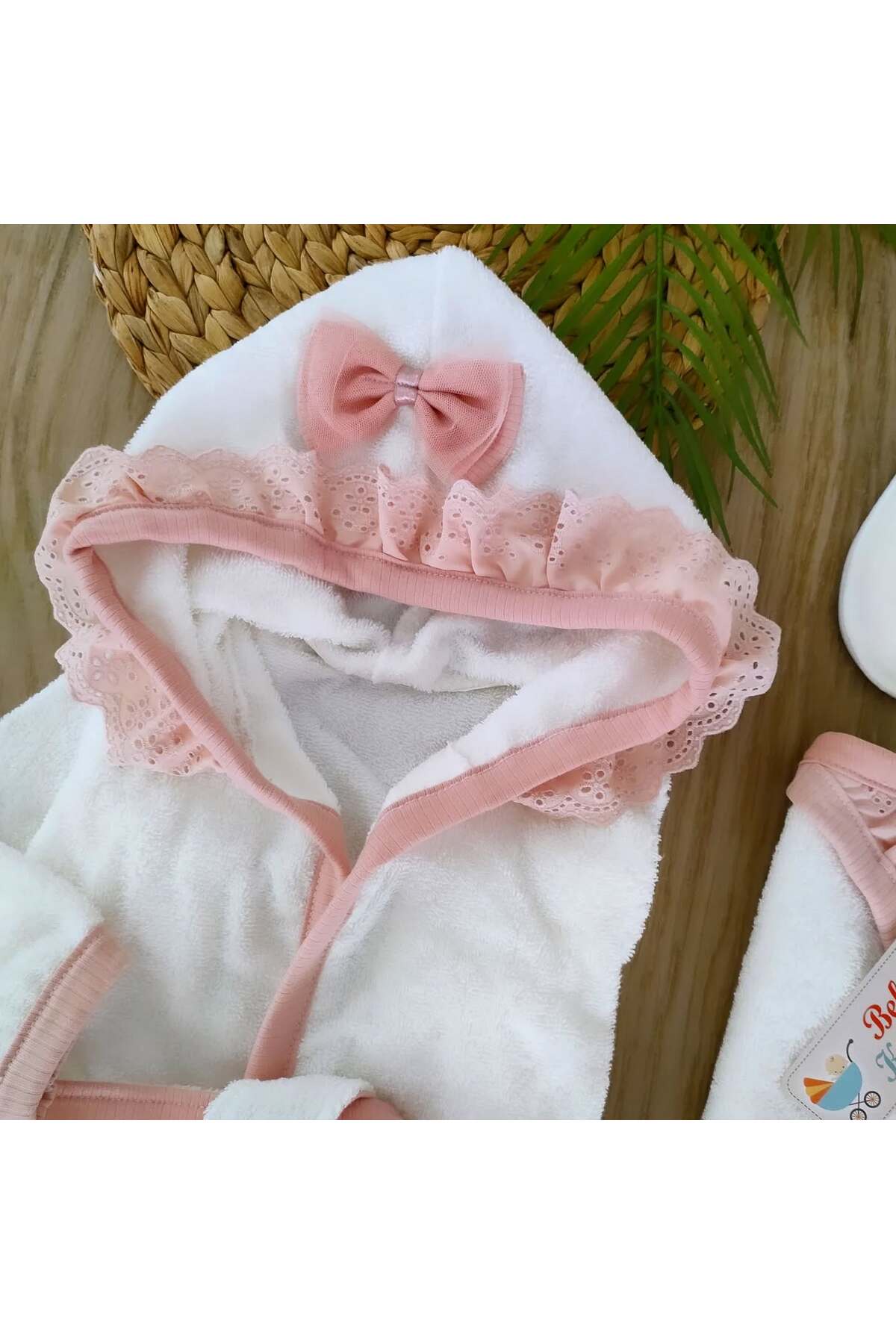 bebe kervanı Bebekervanı Kız Bebek  Pembe %100 Pamuklu Fistolu Bornoz Takımı BBK1029 fotoğrafı 5 (önizleme)