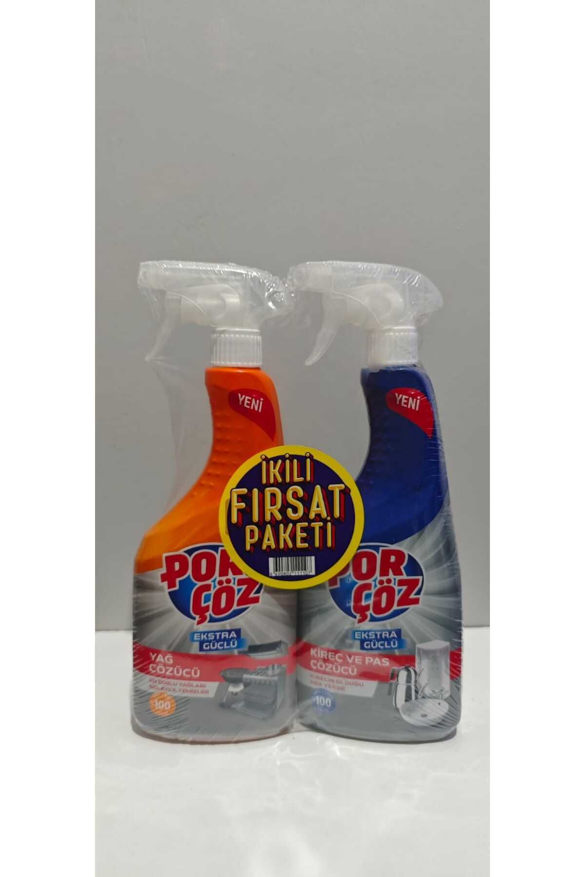 Porçöz İkili Fırsat Yağ Çözücü Sprey 750 ml + Kireç Ve Pas Çözücü Sprey 750 ml