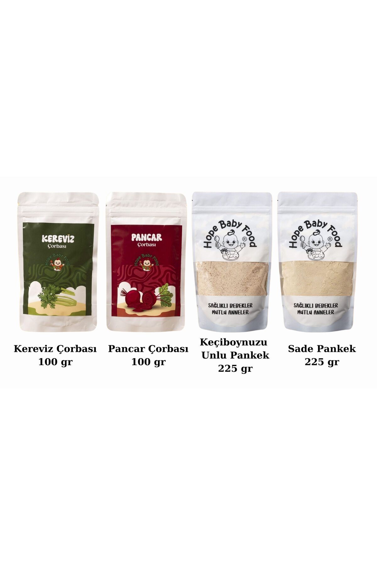 hope baby food Bebek Ek Gıda +8 Ay Set (Sade Pankek, Keçiboynuzu Unlu Pankek, Kereviz Çorbası, Pancar Çorbası)