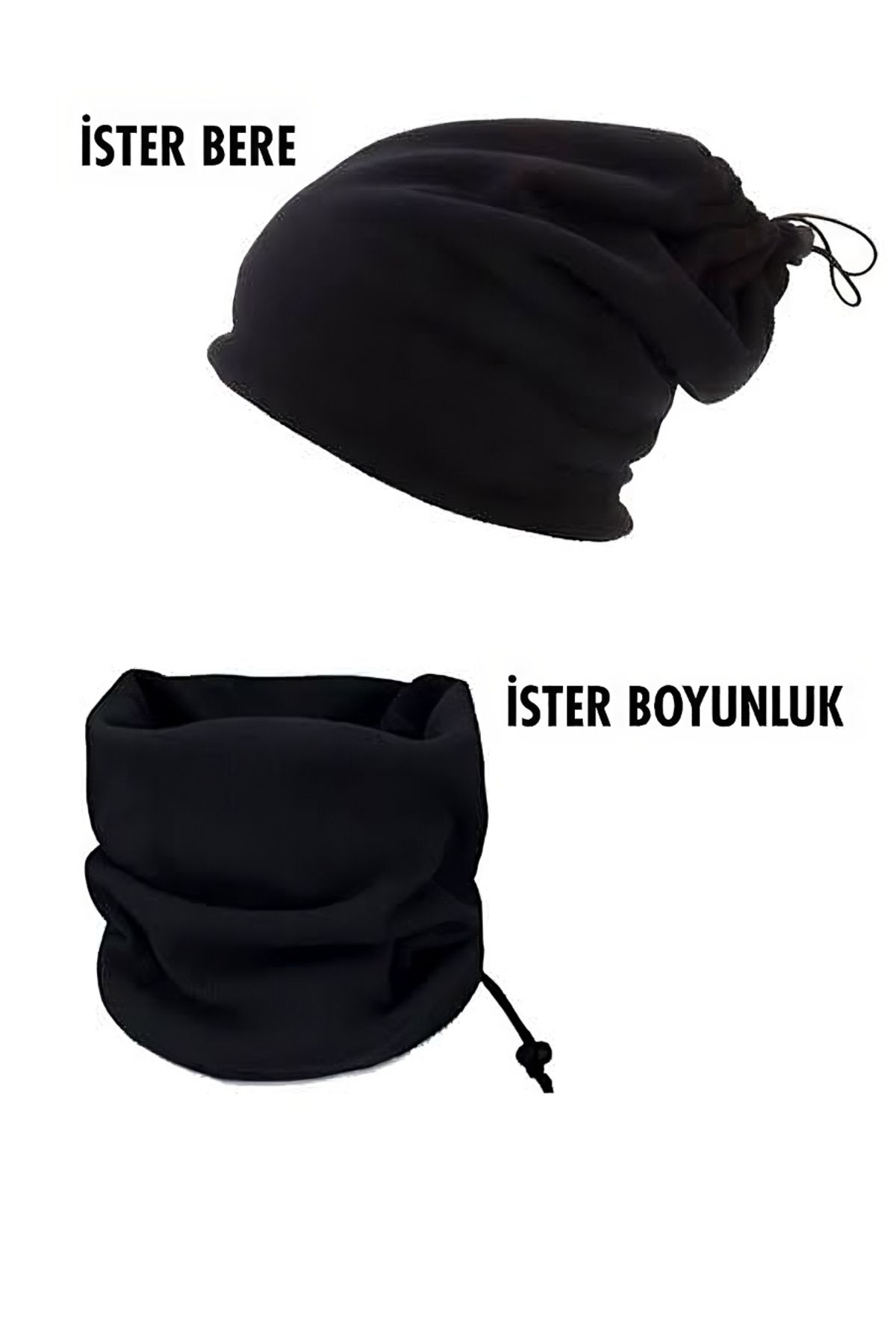 Bufferland-Winter Black Fleece Neck Collar Beanie 1