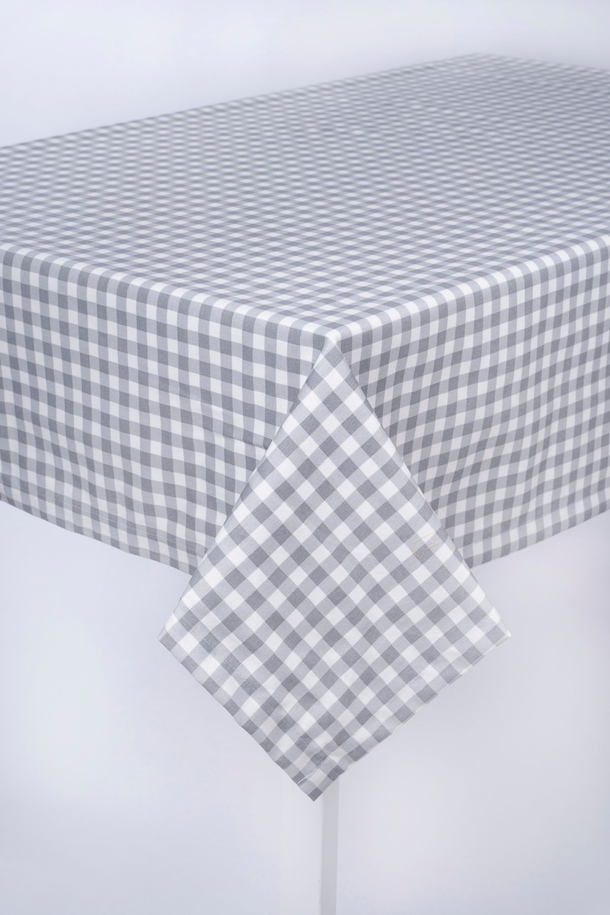 ALTINPAMUK-Luxury Linen Fabric Tablecloth with Stain Resistant Options and Gingham Gray 2