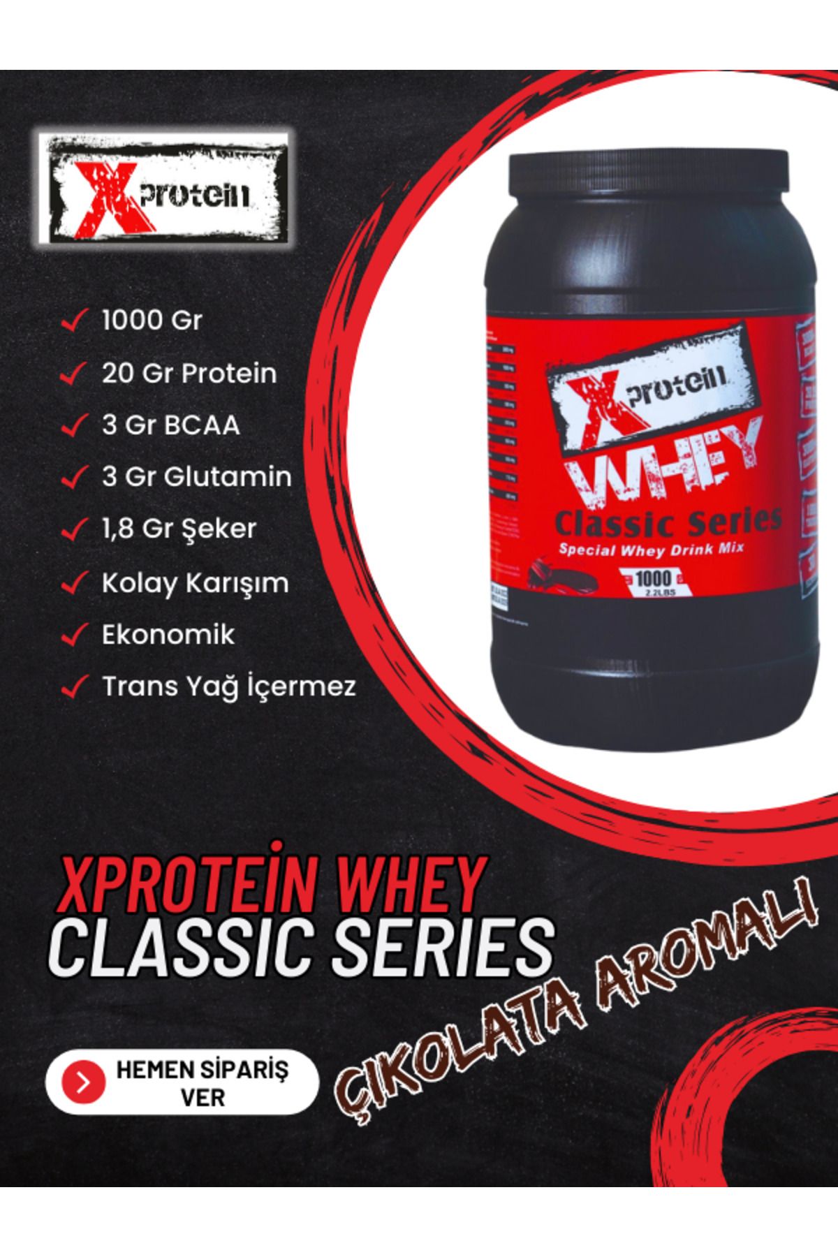 XPROTEİN Xprotein Whey Protein Tozu 1000 Gr Çikolata Aromalı