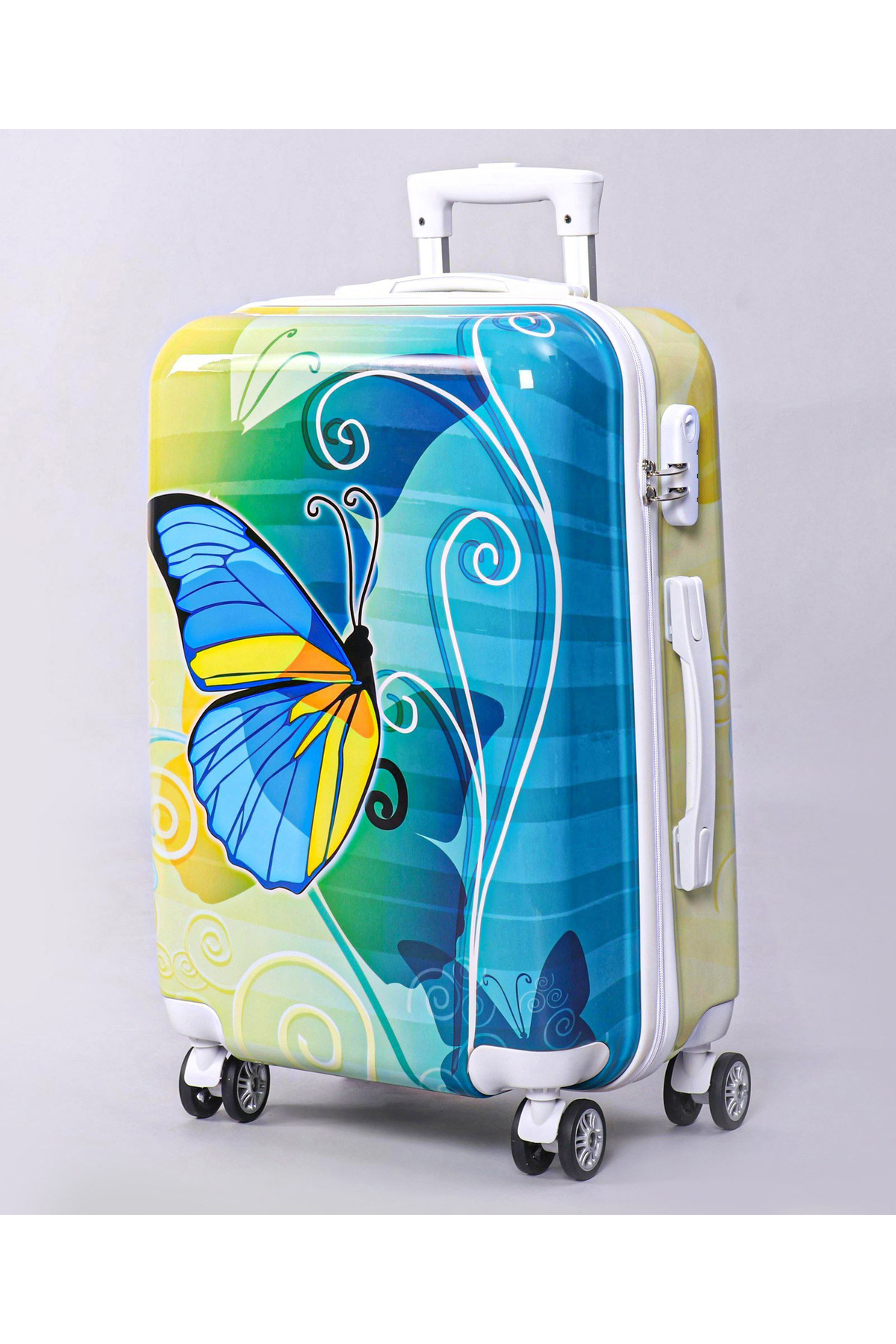 حقيبة أمتعة بعجلات مطبوعة بفراشة - أزرق، للأعمار م...