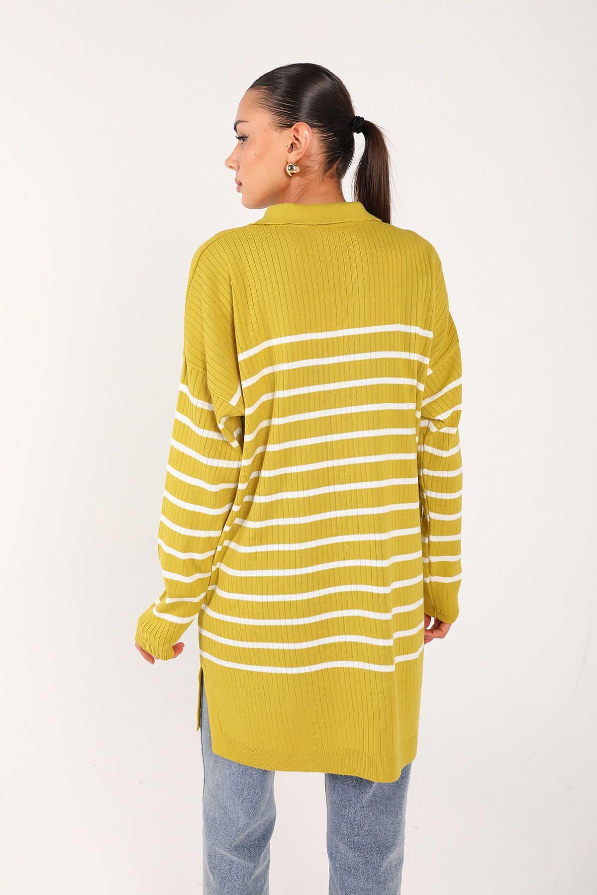 Melike Tatar-Oil Green Striped Knitwear Tunic 70-24325 5