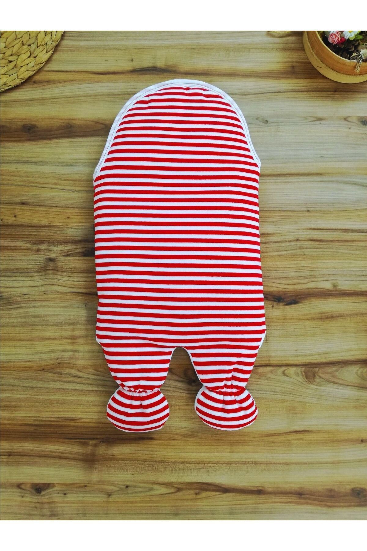 Tomuycuk-Unisex Newborn Baby Swaddle and Sleeping Bag - Teddy Bear Embroidered, Red Striped 8