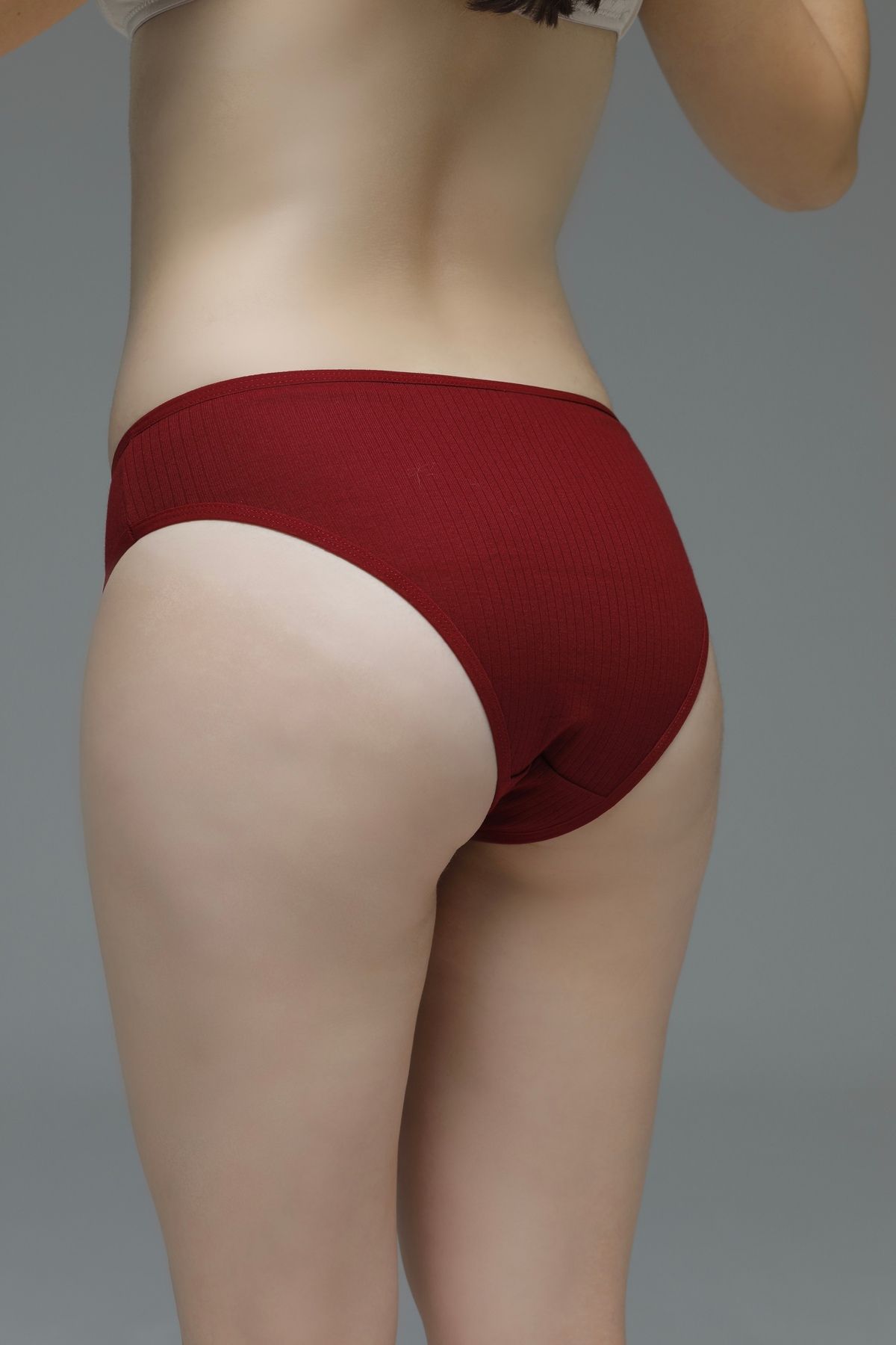 MİSTİRİK-High Waist Ribbed Taranto Model Slip Panties - Stretchy and Soft, Burgundy Color 3