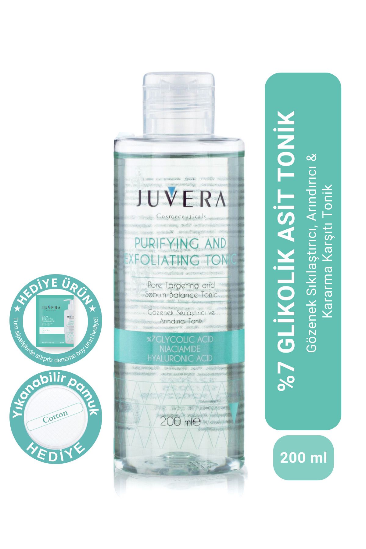 JUVERA Cosmeceuticals Glikolik Asit Içerikli Gözenek Sıkılaştırıcı Arındırıcı Ve Kararma Karşıtı Tonik 200ml