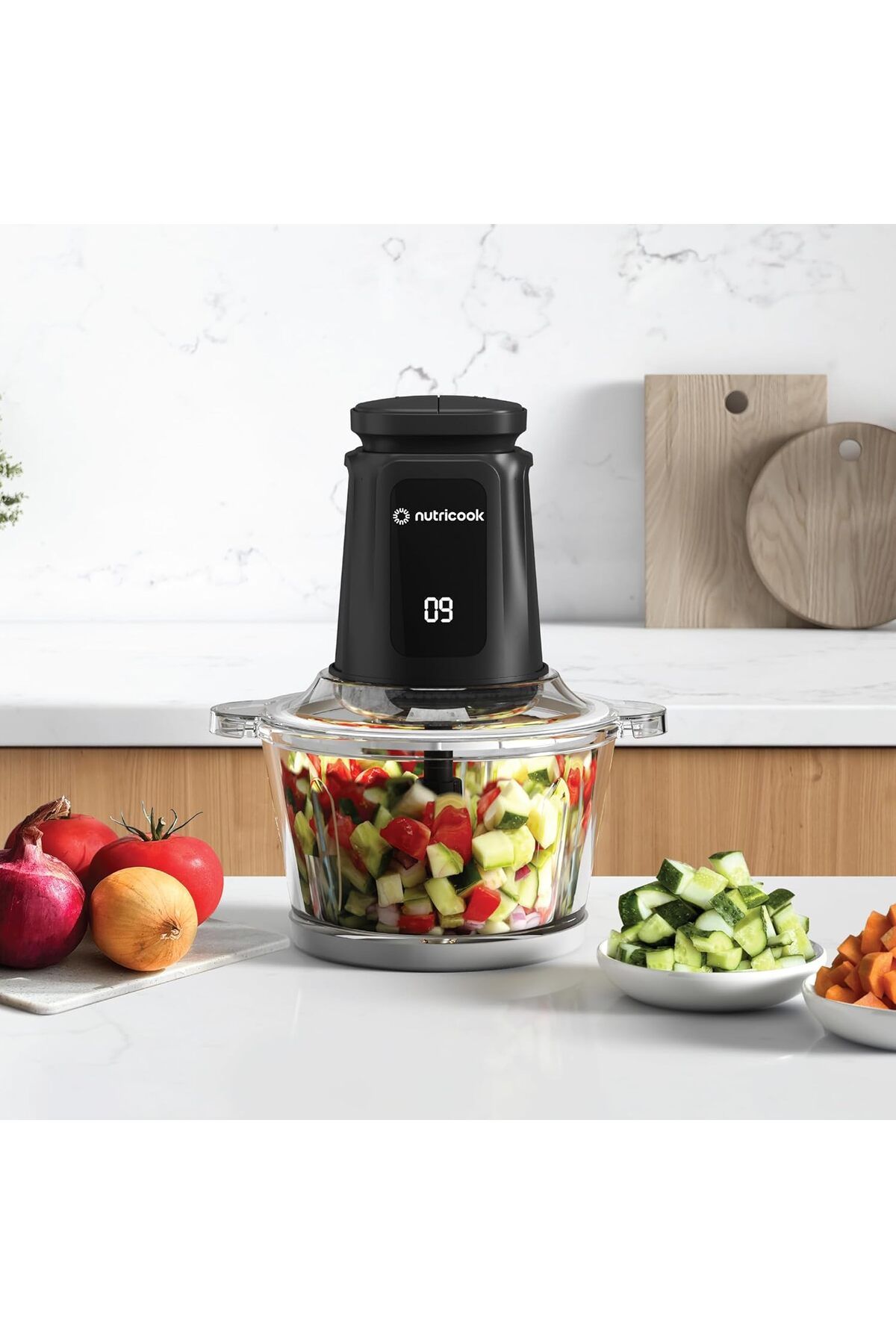Nutricook-Choppi XL 1.2L Glass Chopper and Mincer, 500W w/ Pulse & 2 Speeds, Removable 4 SS-Blade 4
