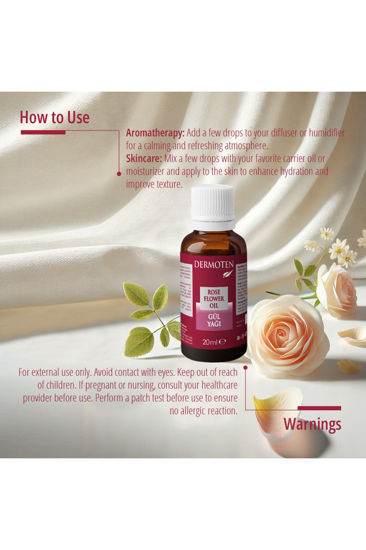 Dermoten-Rosenöl Therapeutische Hautpflege, reines ätherisches Öl für Aromatherapie und Massage, beruhigend, H 4