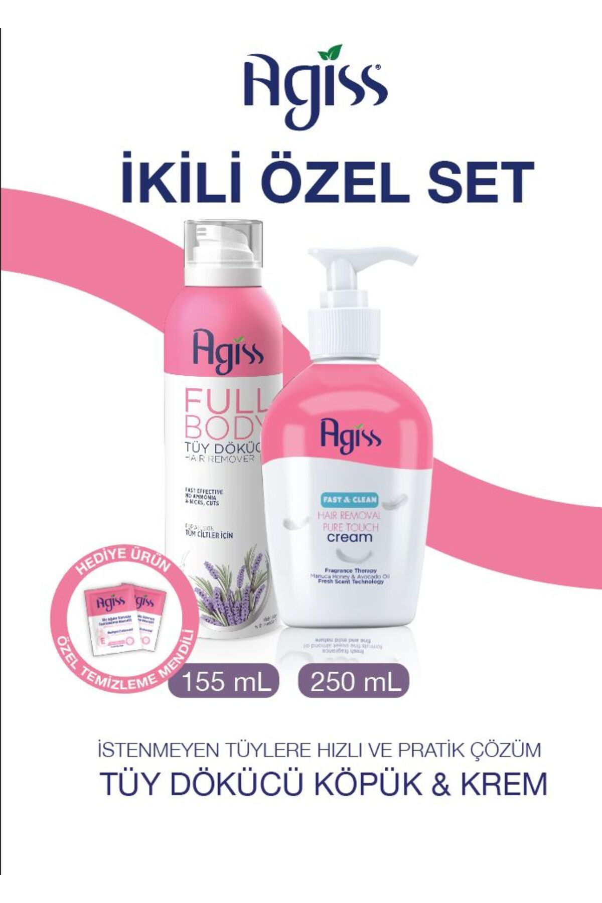 AGISS Tüy Dökücü Krem Losyon 250 Ml & Full Body Tüm Vücut Tüy Dökücü Köpük 155 Ml