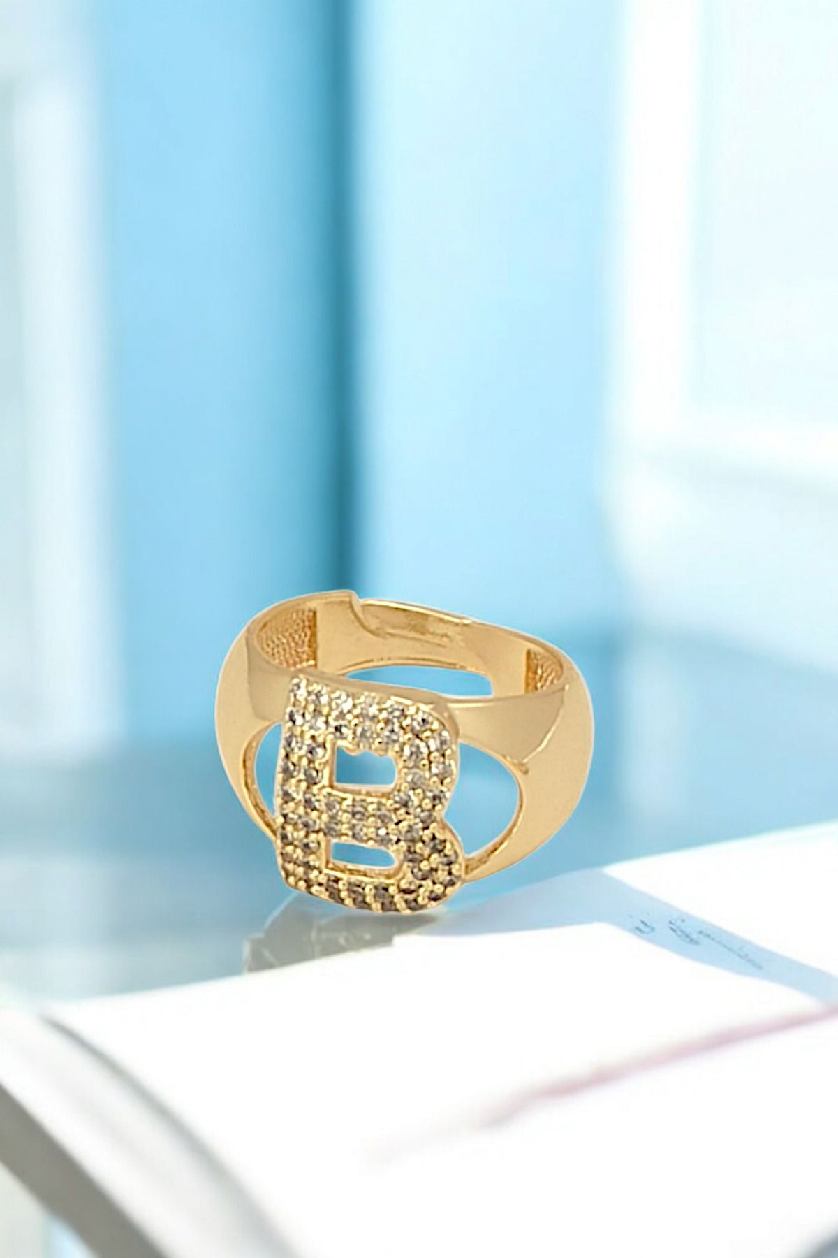 Çlk Accessories-Premium B Letter Ring Stone Letter Ring 2