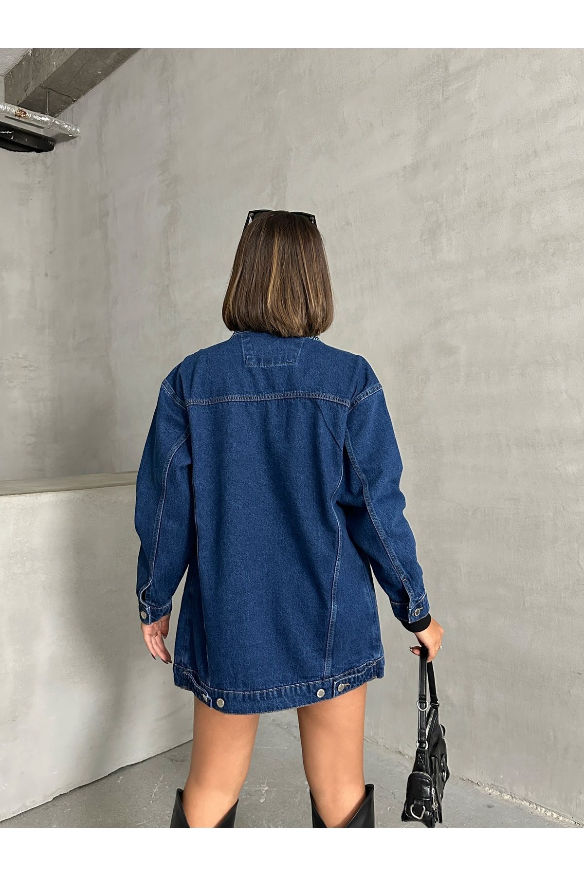 Miss Prova-Navy Blue Stone Oversize Denim Jacket Missce00544 8