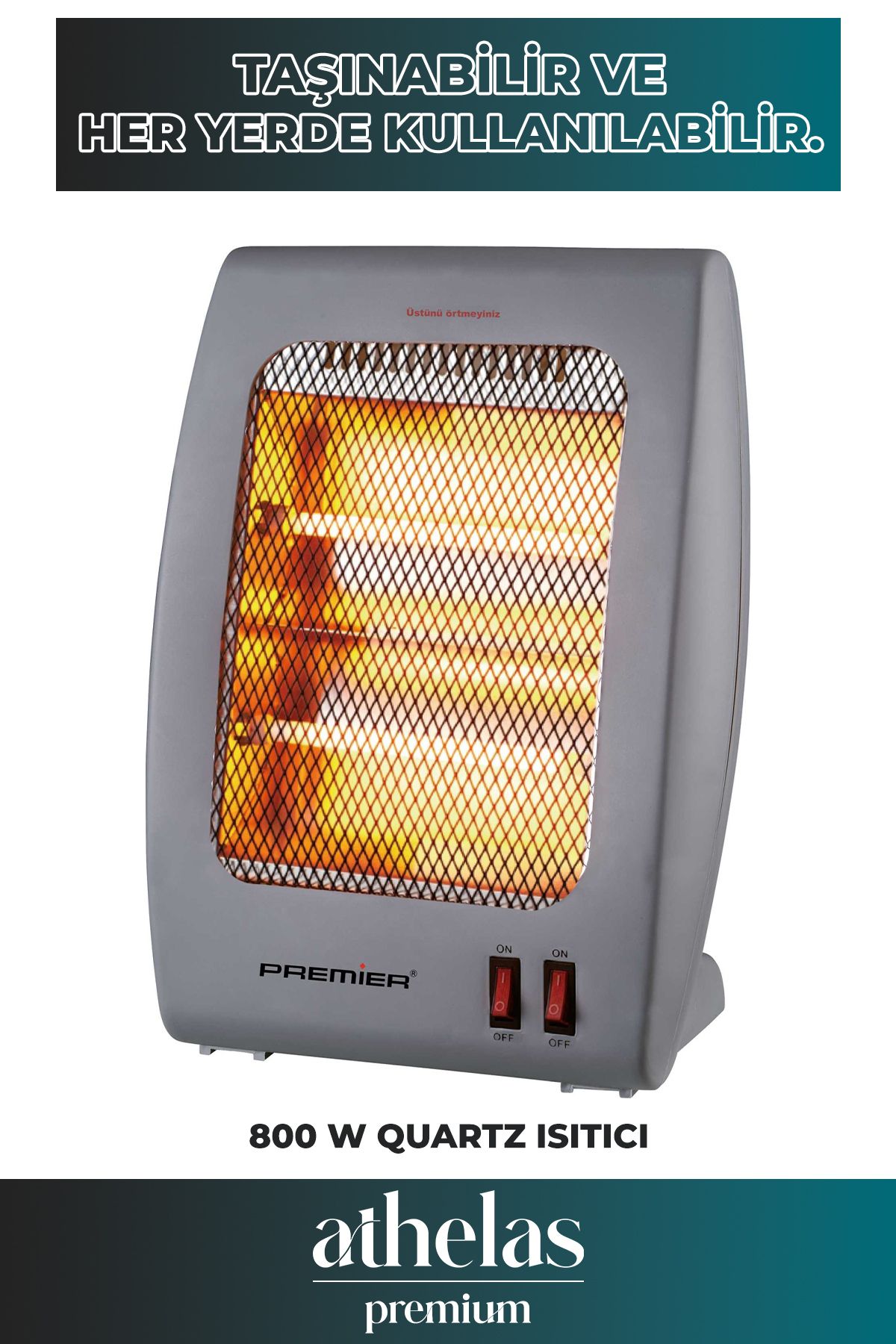 Premier Ultra Sessiz 800W Quartz Isıtıcı 2 Kademeli Koruyucu Izgaralı Devrilme Emniyetli Elektrikli Isıtıcı