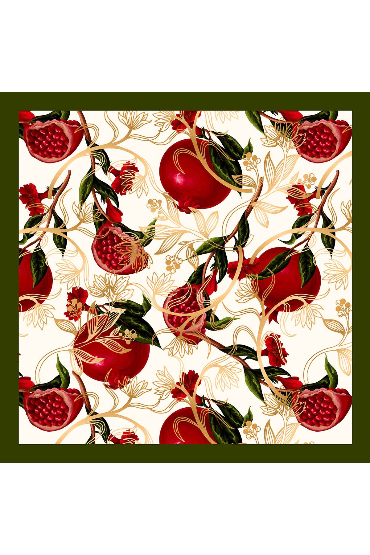 nehir eşarp-Pomegranate and Flower Pattern Scarf Bandana 50X50 cm 1