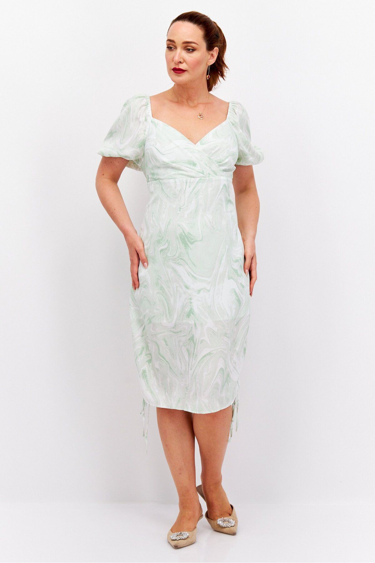 Missguided-Women Tie Dye Midi Dress, Green Combo 1