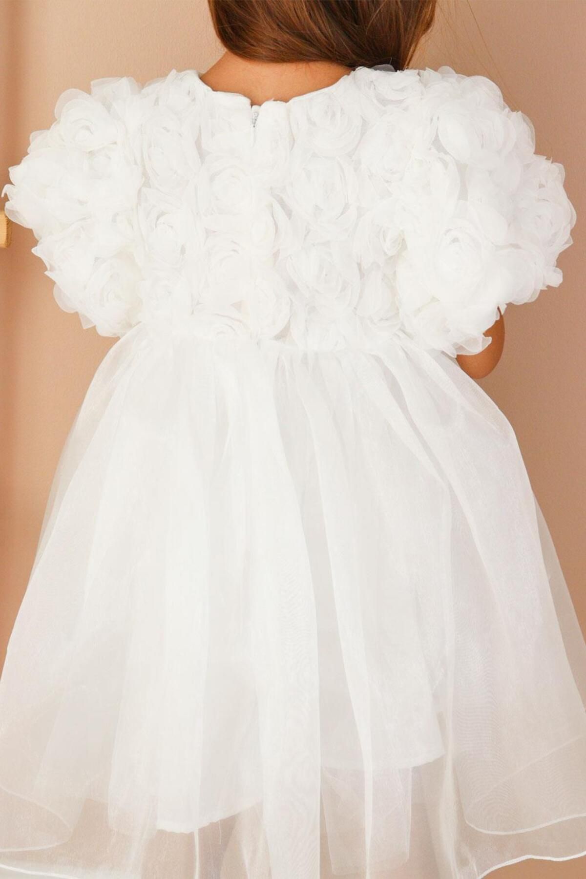 Le Mabelle-Girls' Dress with White Rose Detail and Tulle Skirt - Nelia 2