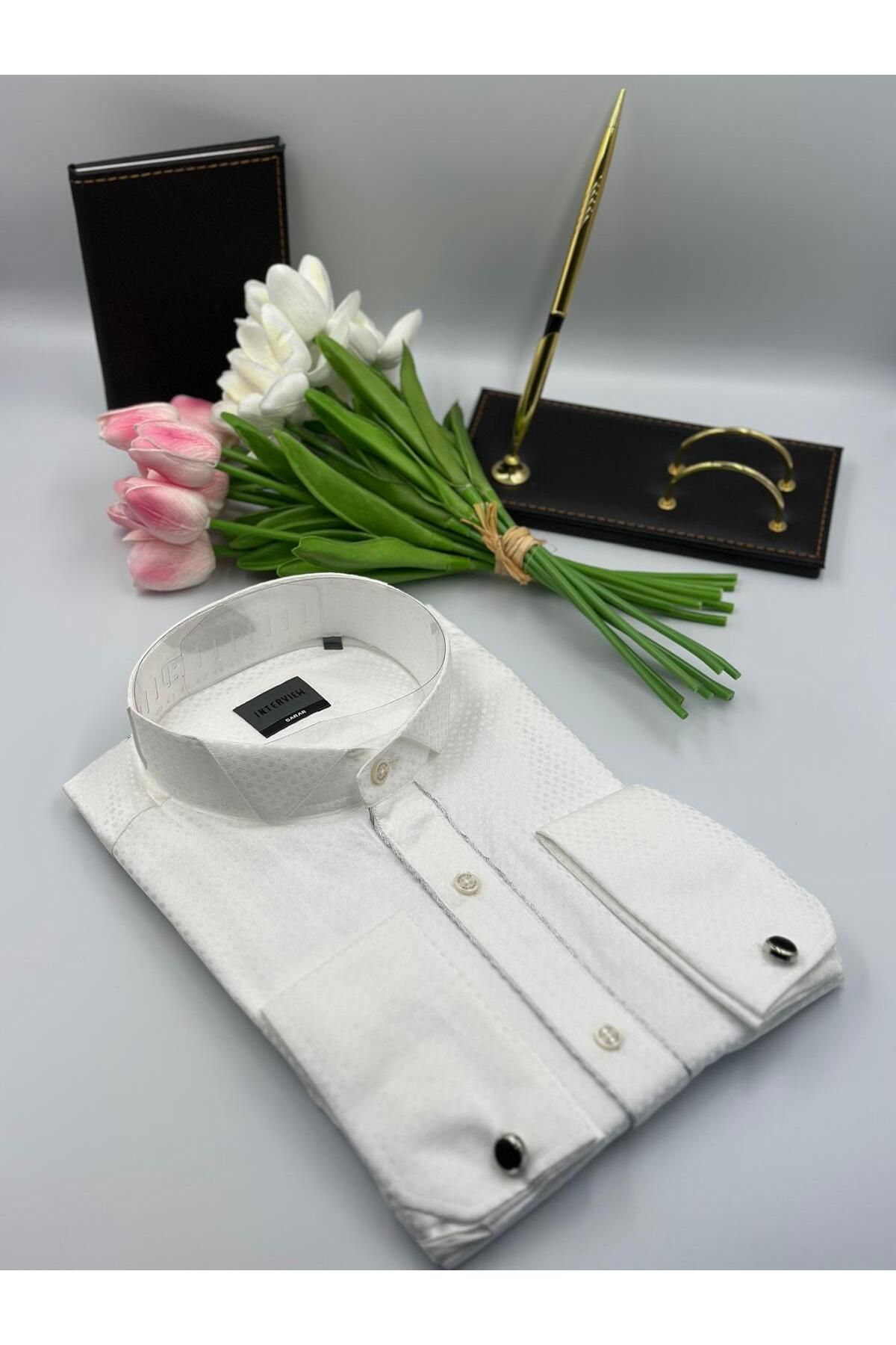 Sarar-Men's White Tuxedo Shirt 2