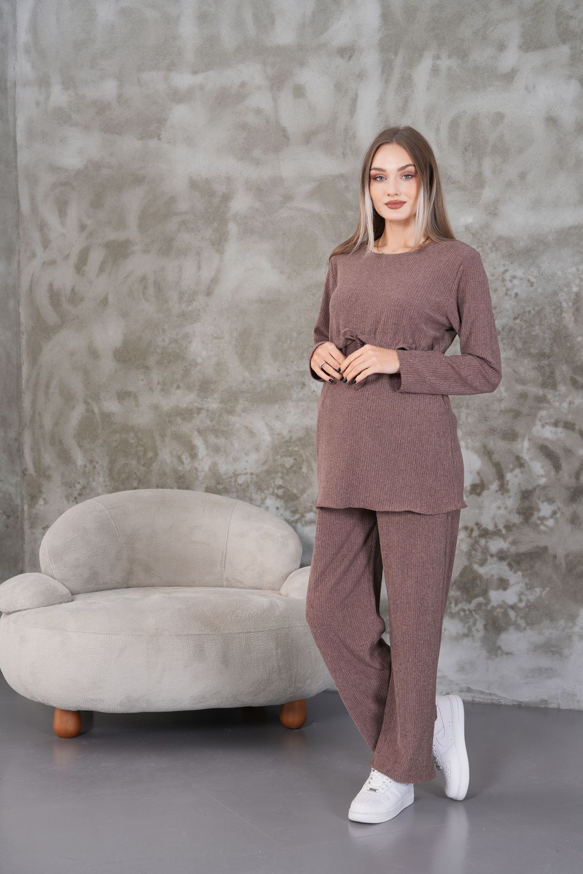 Miss Dünya Lissa-Ruffle Detailed Winter Wrapped Cloth Pocket Maternity and Maternity Top Tunic Set 3