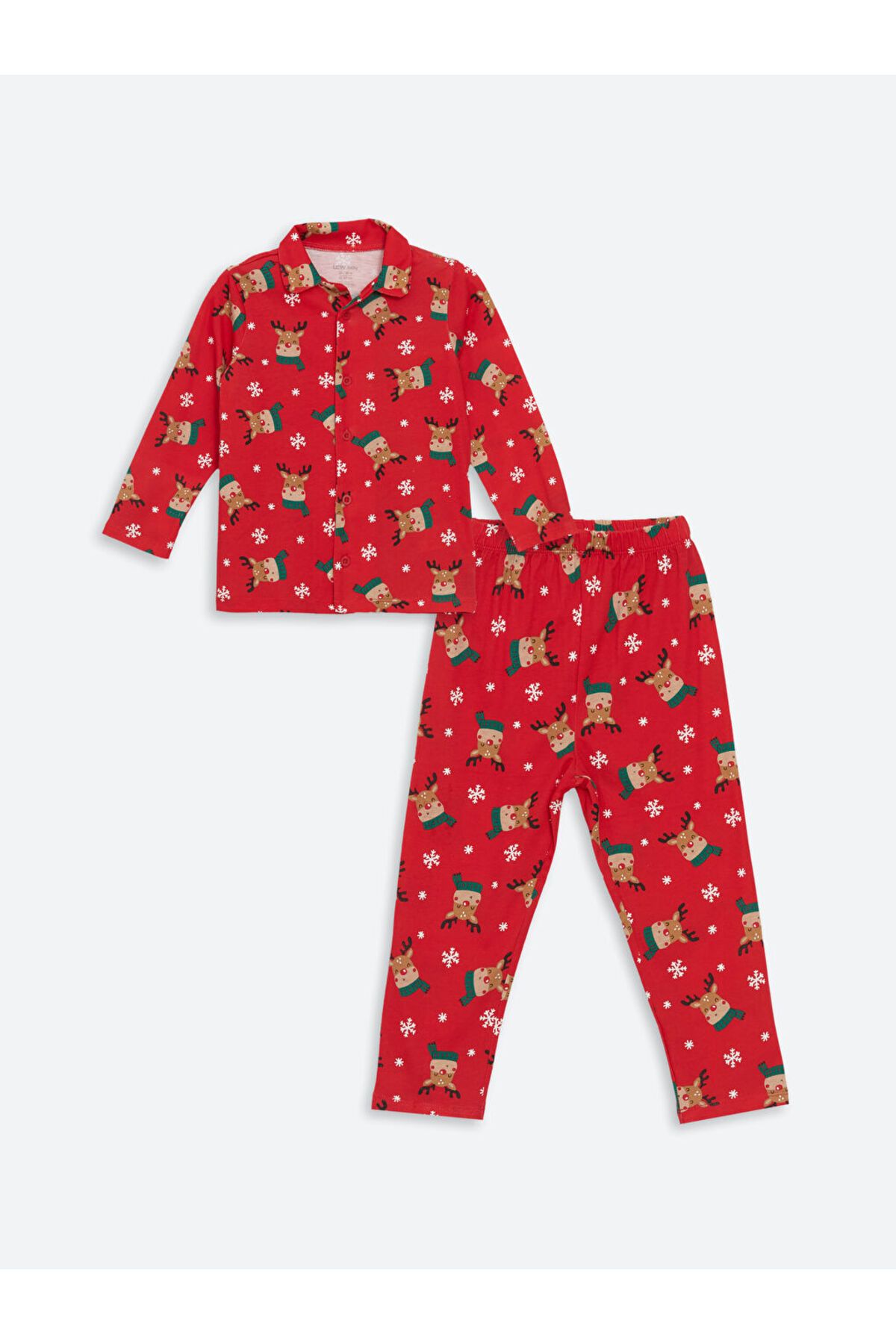 LC Waikiki-Polo Collar Long Sleeve Christmas Themed Baby Boy Pajama Set 1