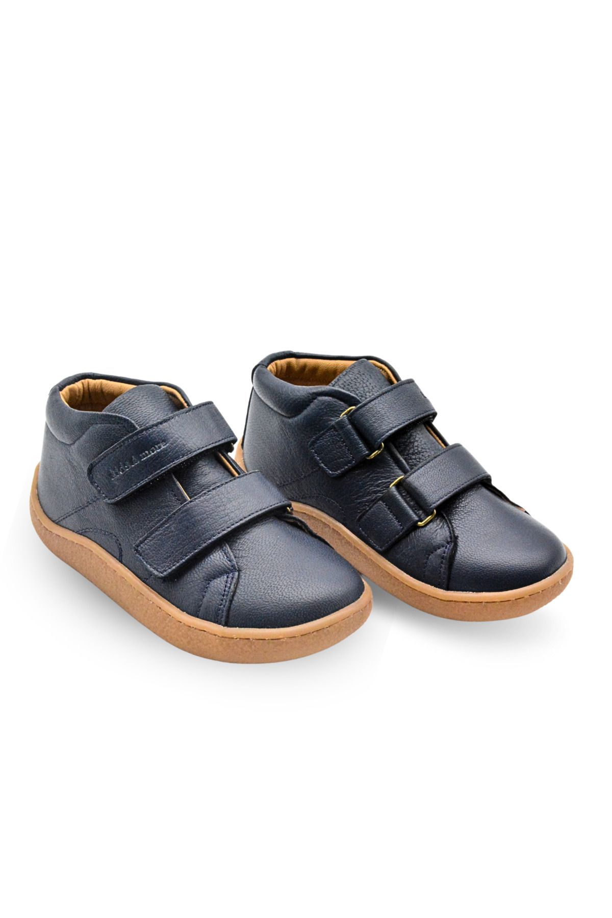 kids A more-Boys' Anatomical Sole Genuine Leather Barefoot Boots - Double Velcro, Navy Blue 4