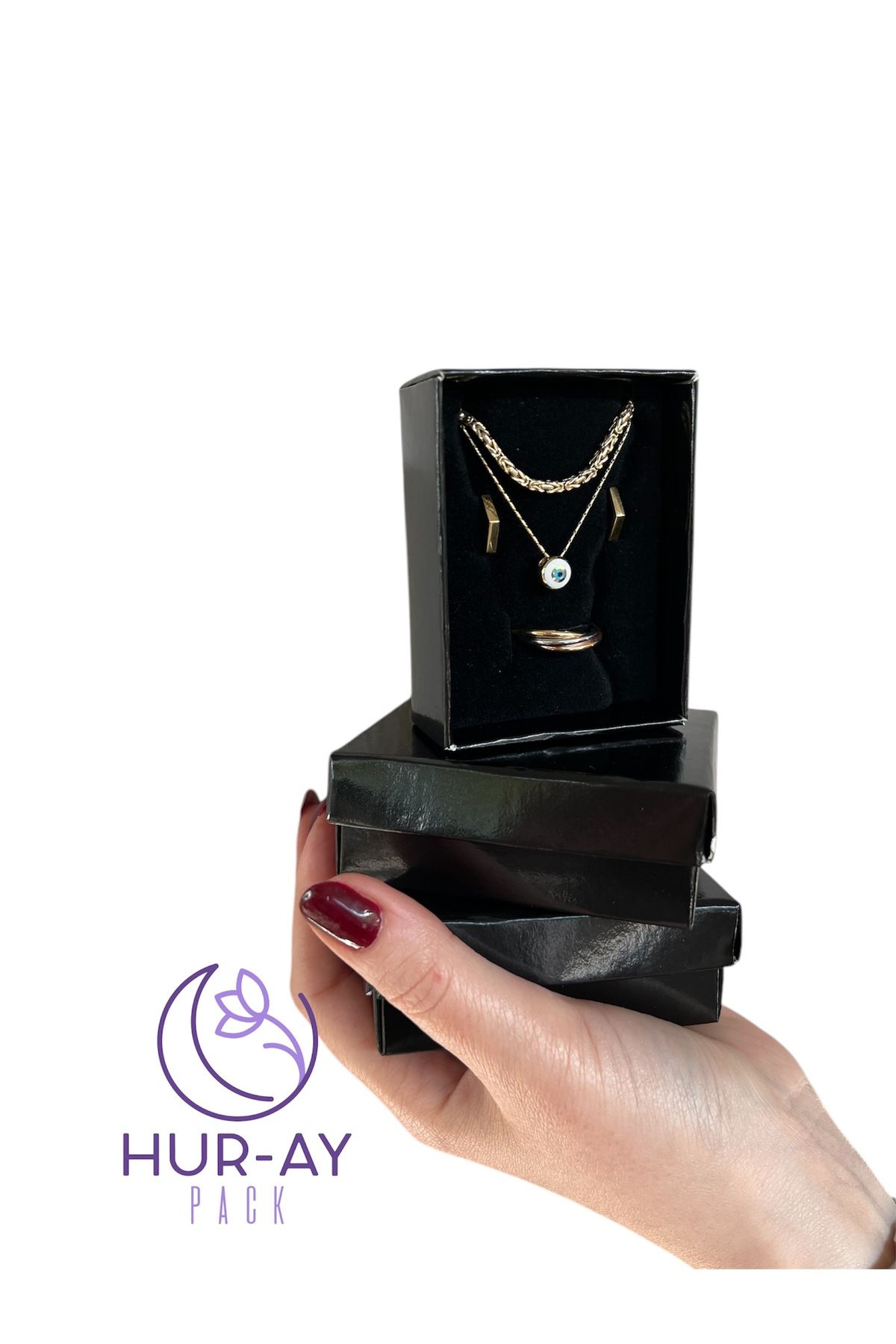 HUR-AY PACK-Black Cardboard Jewelry Box/Necklace, Ring, Earrings, Bracelet, Set of 5 Box/Pack of 24/with Black Sponge Inside 1