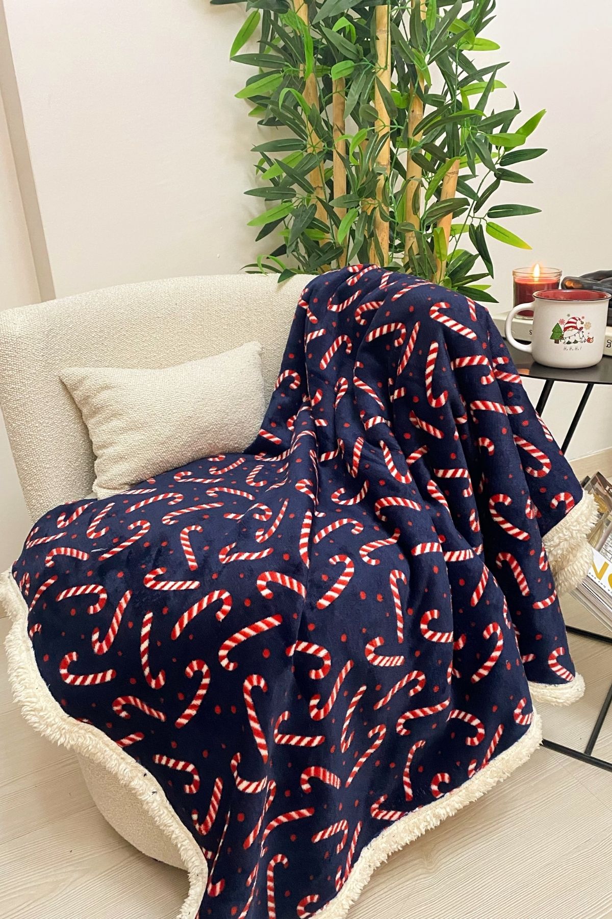 DOFİ-Dofi Navy Blue Christmas Patterned Tv Blanket – 120X130 cm Warm and Stylish Comfort 1