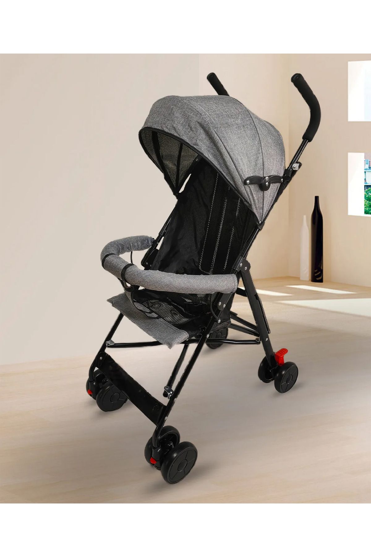 Fab N Funky-Lightweight Stroller - Grey, Adjustable Canopy, Swivel Wheels, Mosquito Net, 0M+ 4