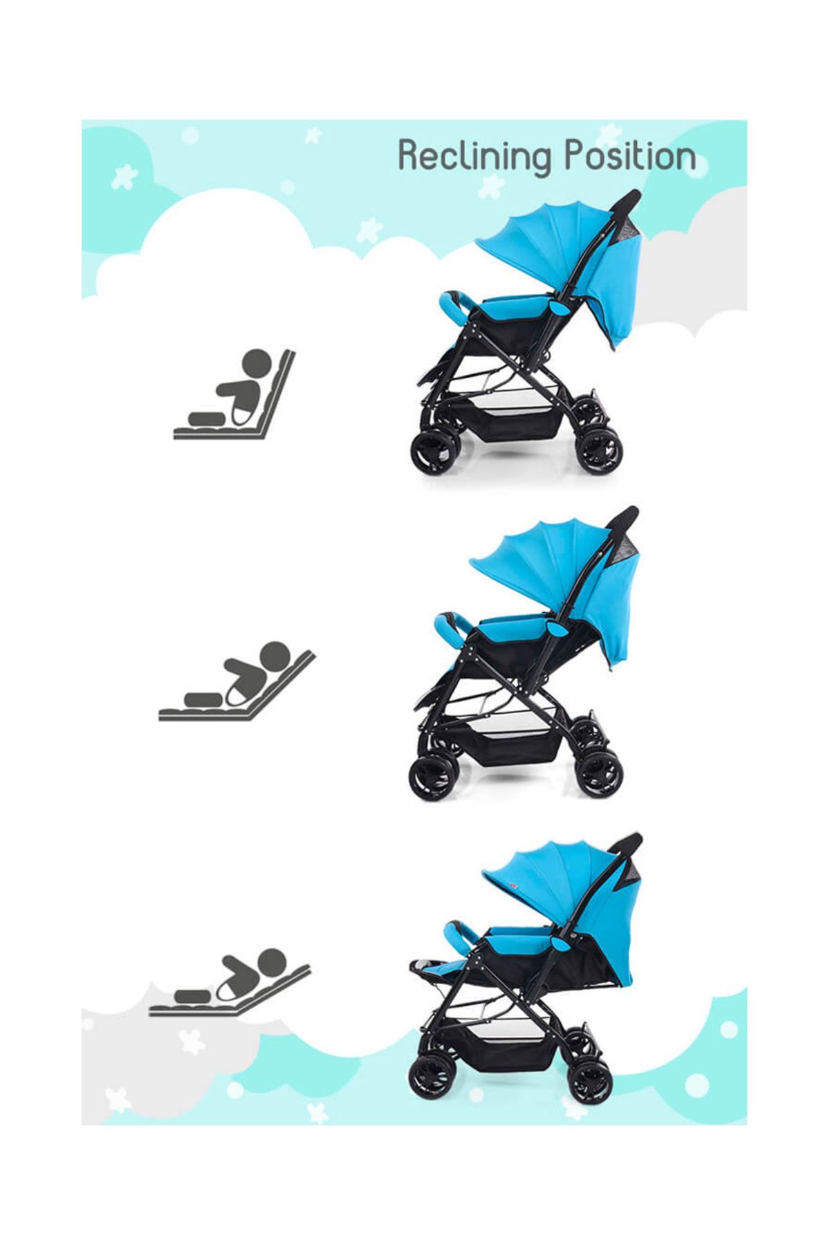 Babyhug-Symphony Stroller with Reversible Handle, Mosquito Net, Multi-Recline - 0 to 3 Years - Blue 6