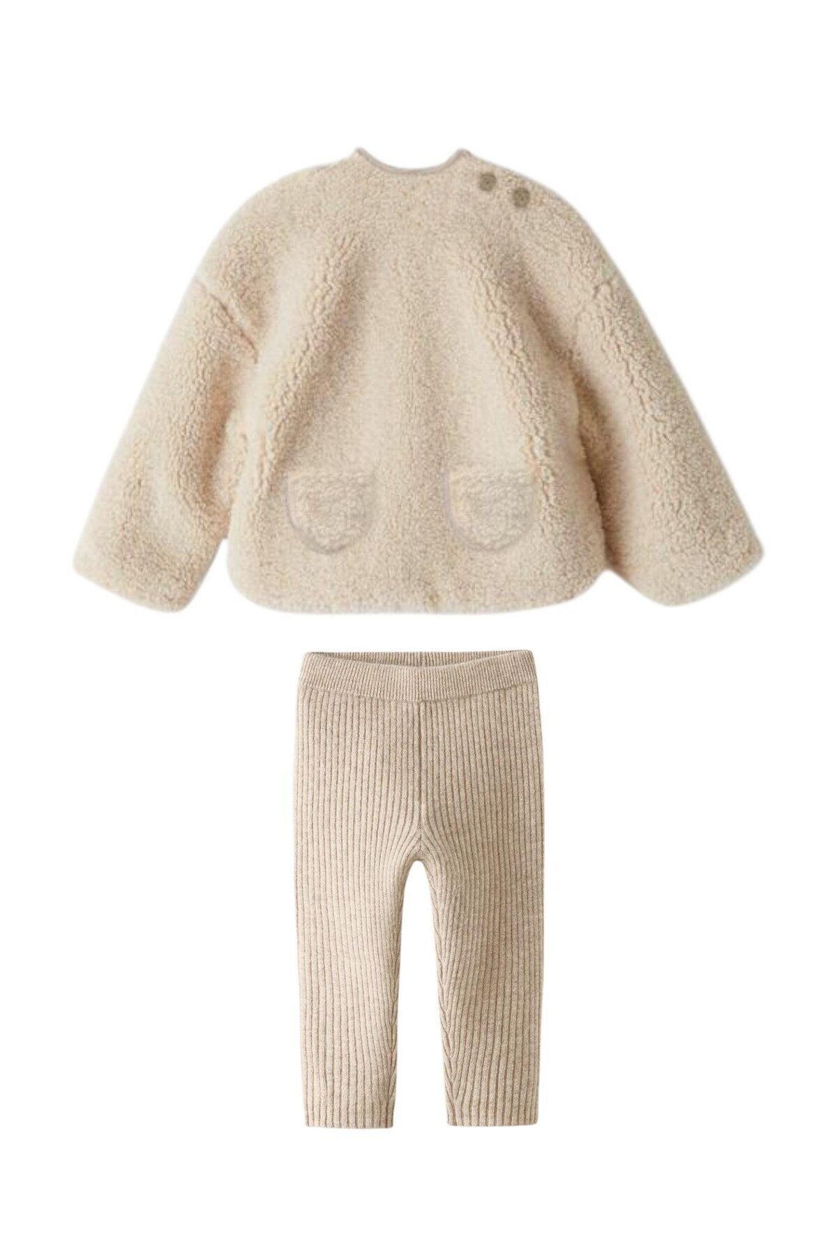 Magu-Polar Ecru Sweatshirt Leggings Bottom-Top Set Girl's 2