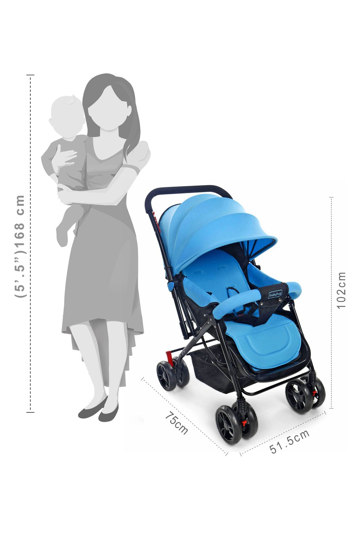 Babyhug-Symphony Stroller with Reversible Handle, Mosquito Net, Multi-Recline - 0 to 3 Years - Blue 3