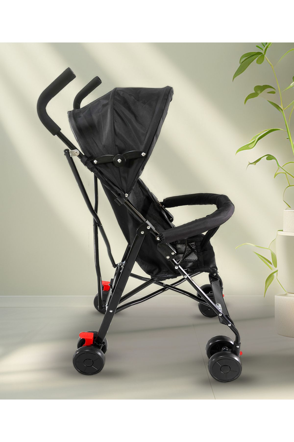 Fab N Funky-Lightweight Stroller with Adjustable Canopy, Swivel Wheels, Mosquito Net - Black 2