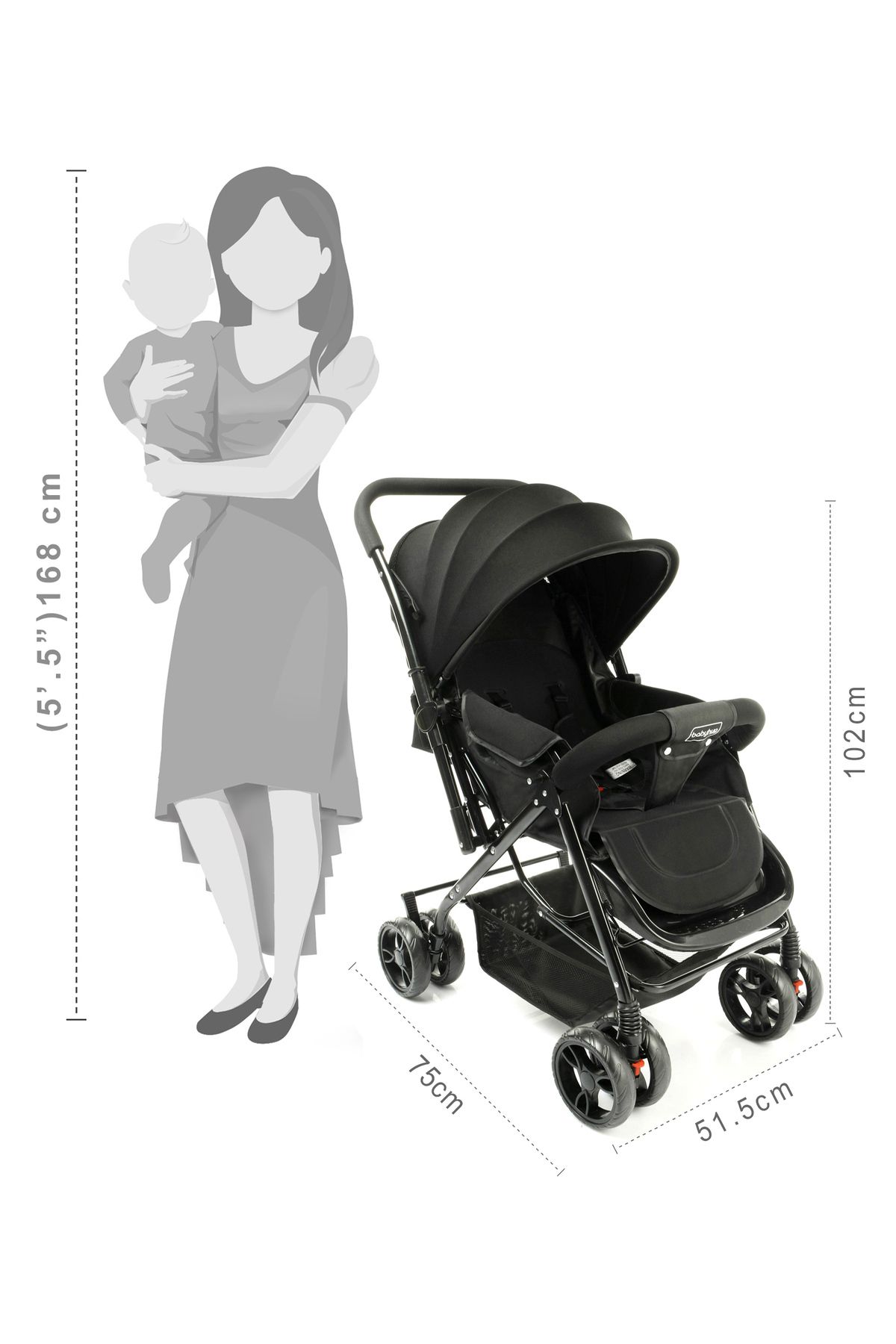 Babyhug-Babyhug Symphony Stroller with Reversible Handle, Mosquito Net,  0-3 Years Black 3