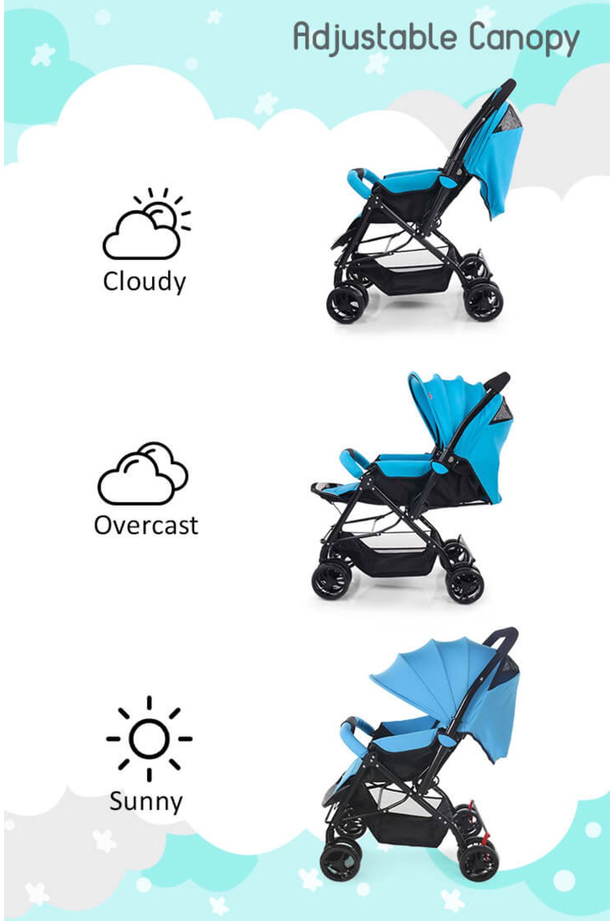 Babyhug-Symphony Stroller with Reversible Handle, Mosquito Net, Multi-Recline - 0 to 3 Years - Blue 2