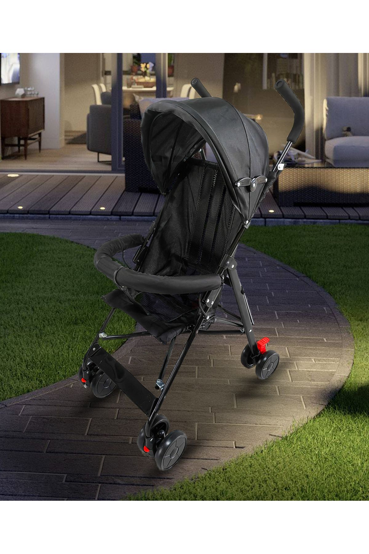 Fab N Funky-Lightweight Stroller with Adjustable Canopy, Swivel Wheels, Mosquito Net - Black 5