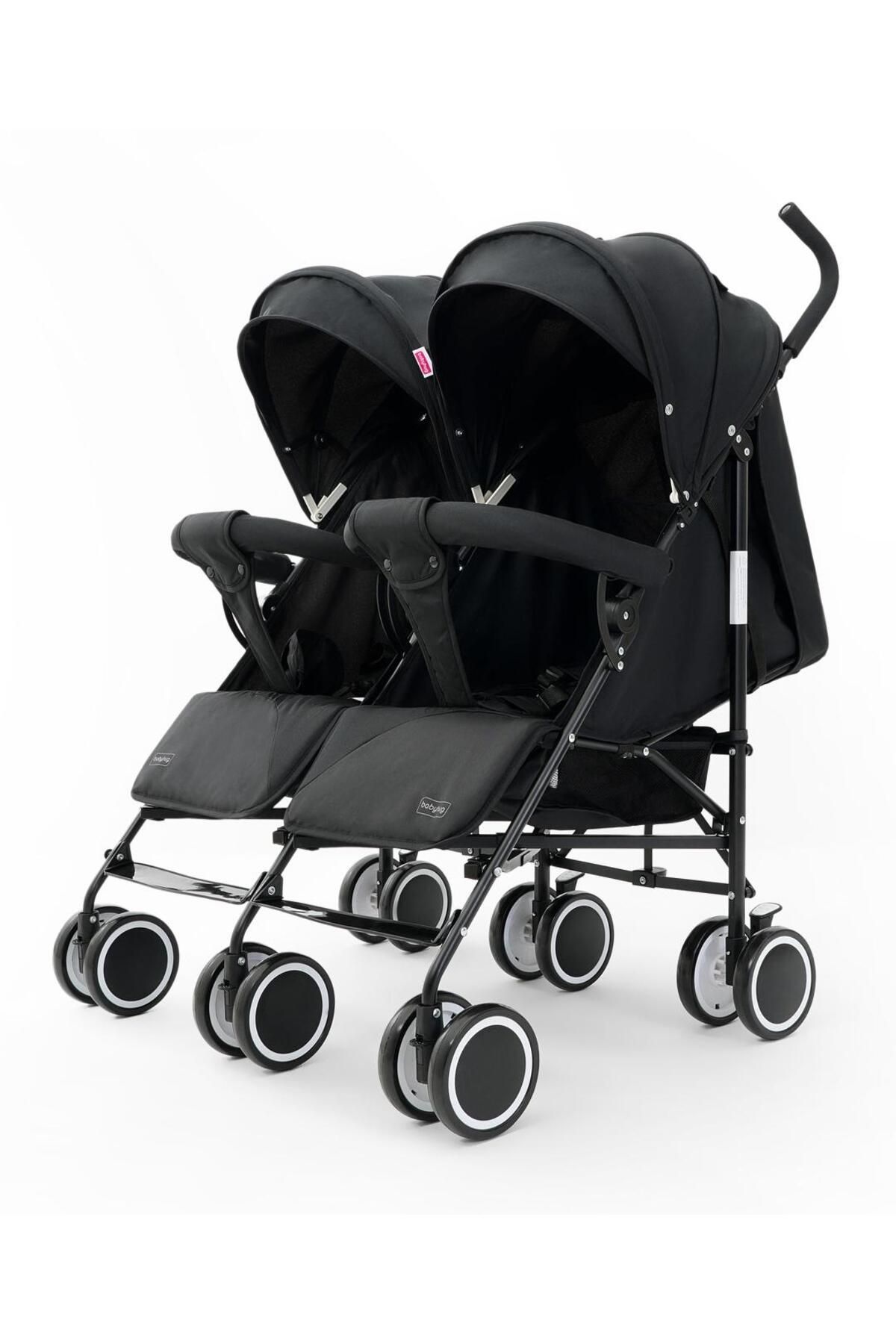 Babyhug-Babyhug Deuce Twin Stroller with UV Canopy, Swivel Wheels & Multi-Recline for 0-3 Years - Black 2