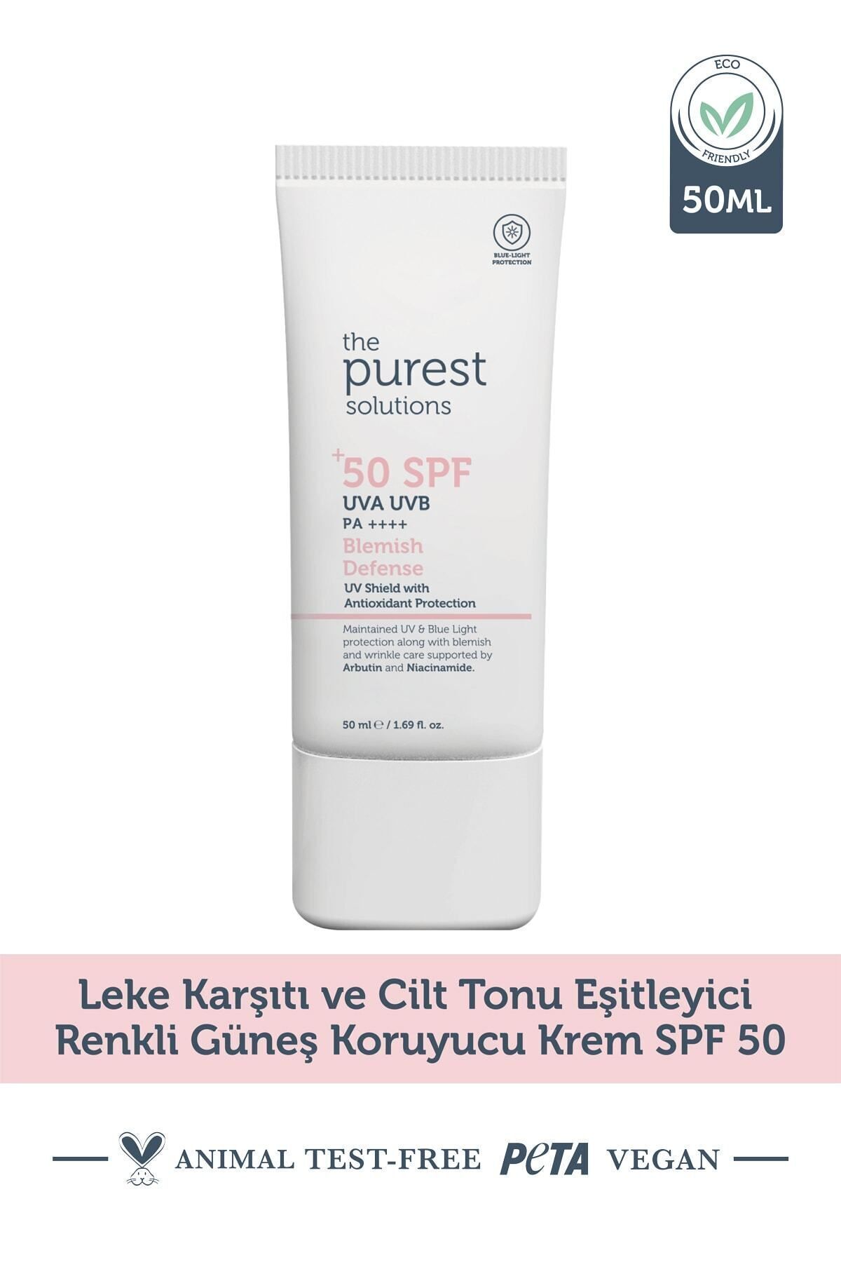 The Purest Solutions Vegan Leke Karşıtı Cilt Tonunu Eşitleyen Renkli Yüz Güneş Kremi 50 ml