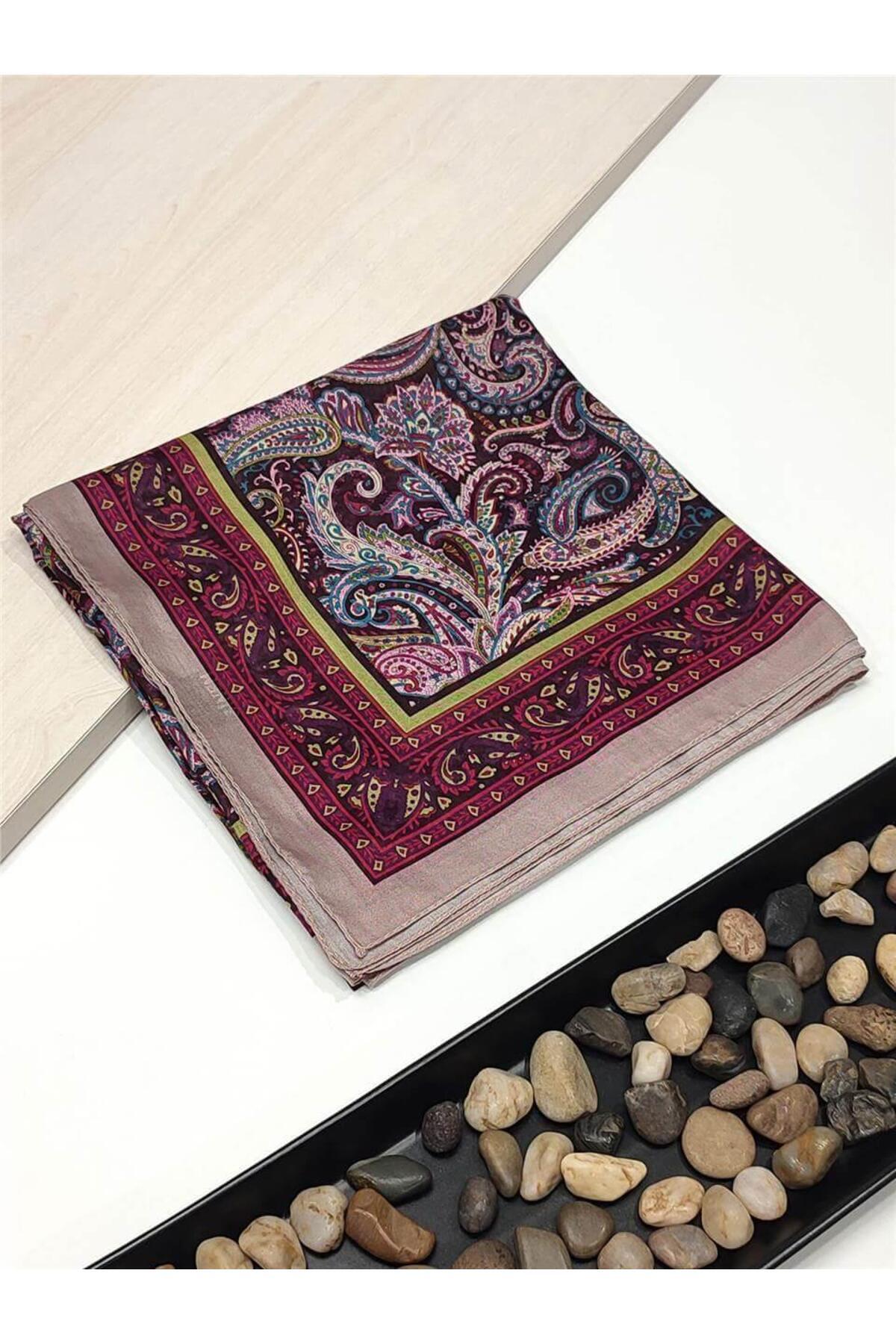 Vizon Etnik Desenli Dijital Elegance Pamuklu Eşarp Yazma