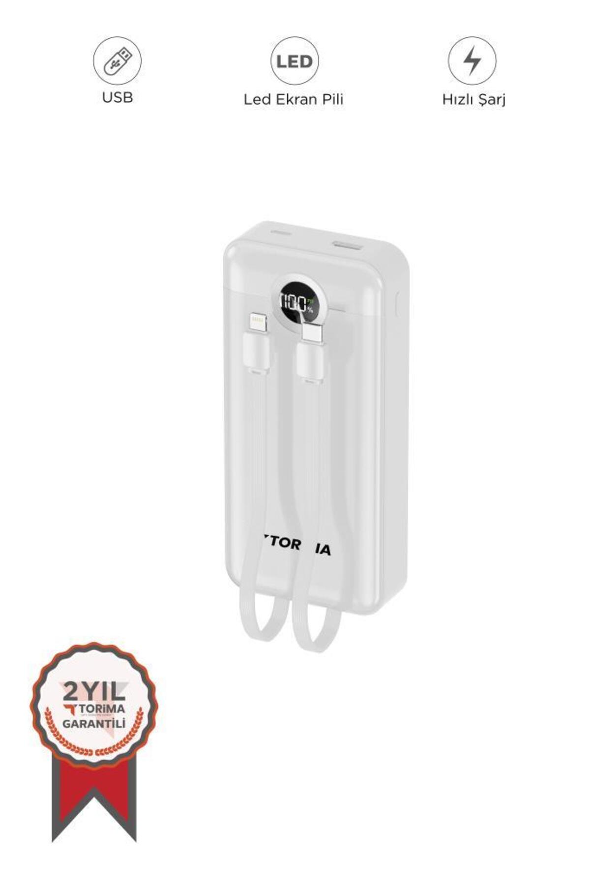 Torima TRM-1025 Beyaz 20000mAh 2 Çıkışlı Taşınabilir Hızlı Şarj