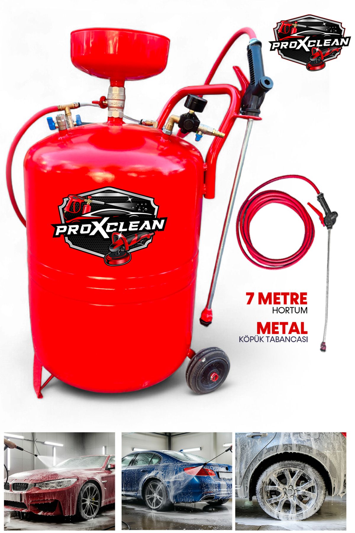 PROXTECH Premium Kalite 100 Litre Köpük Püskürtme Proxclean Köpük Tankı 7 Metre Hortum Metal Tabancalı