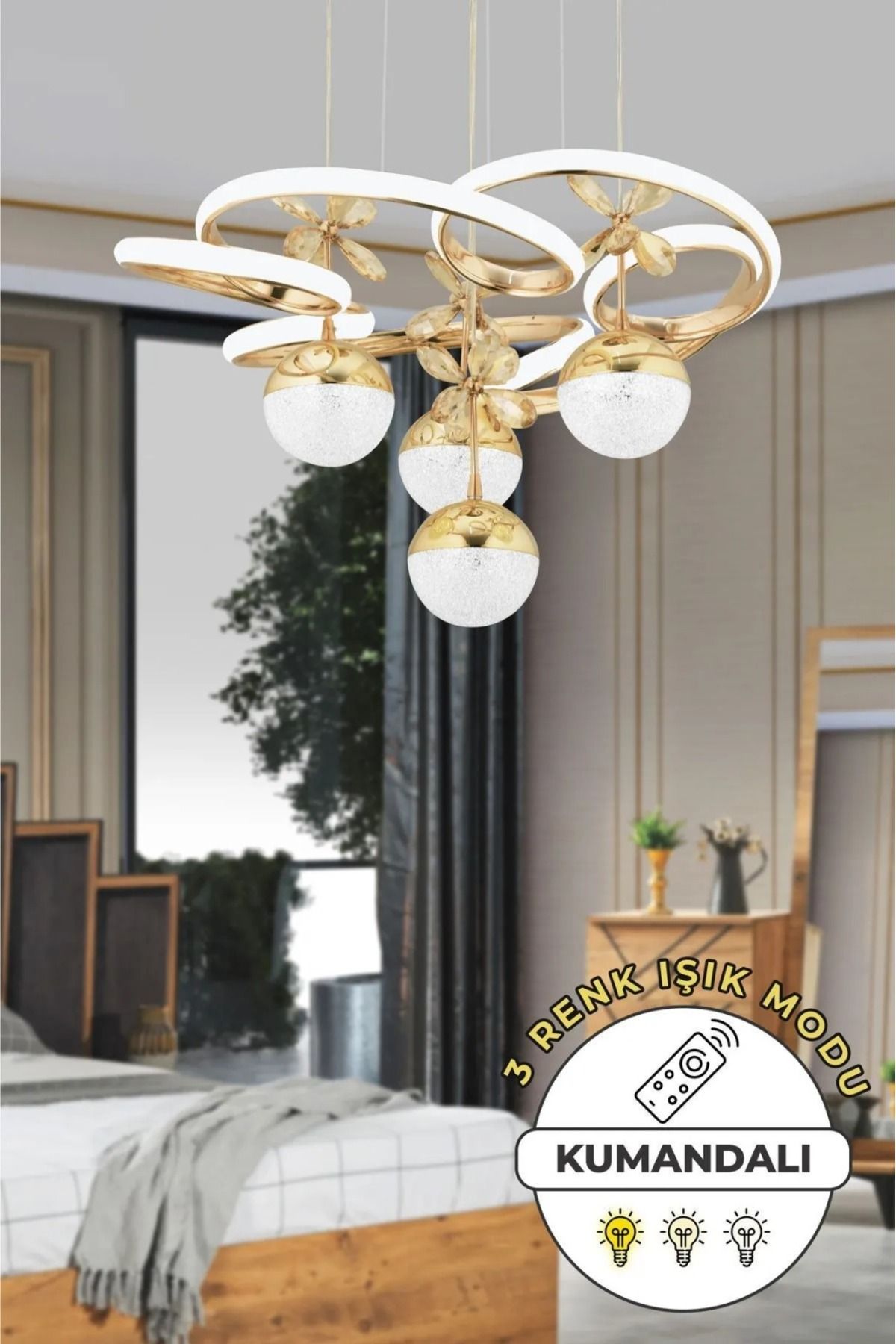 VENON-Modern Gold Plated Pendant Lamp Led Chandelier Living Room Chandelier with Harmony Control and 3 Color Light Features 1