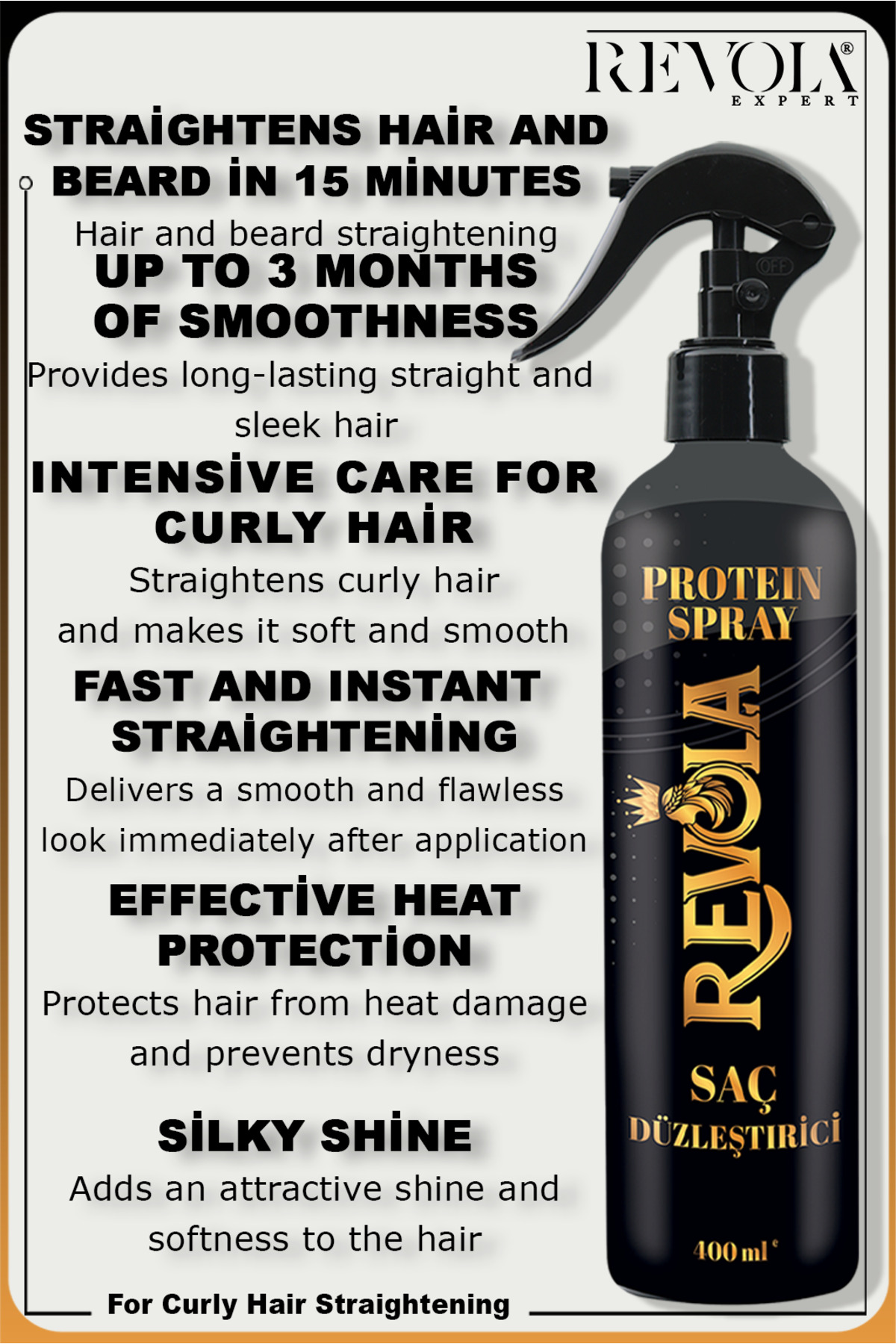 Hızlı Düzleştirici Protein&keratin Destekli Yoğun Bakım Saç Ve Sakal Düzleştirici Likit Sprey Terapi — psr001 — تصویر 3 از 4