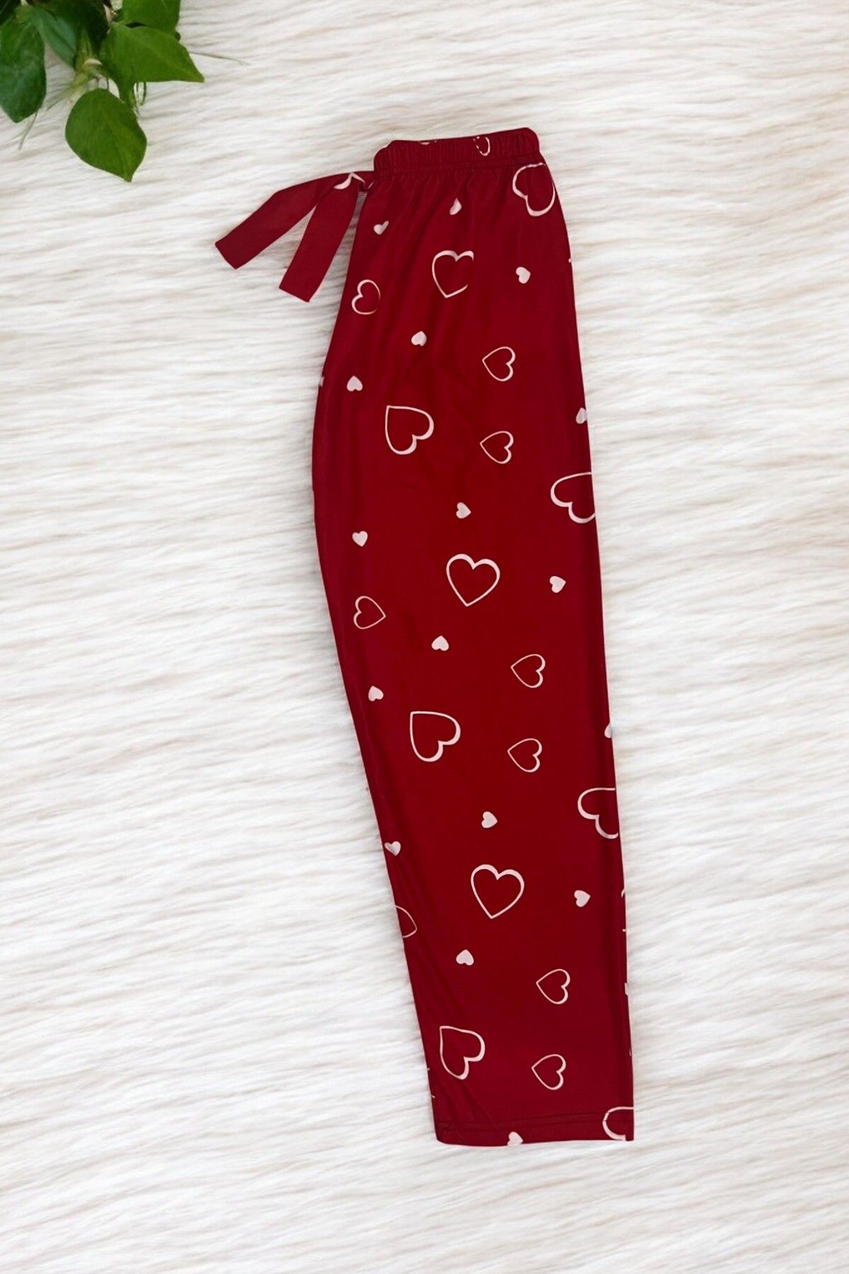 SİERNA Kurdeleli Ekose Kadın Pijama Altı Süet Kumaş srn-004157