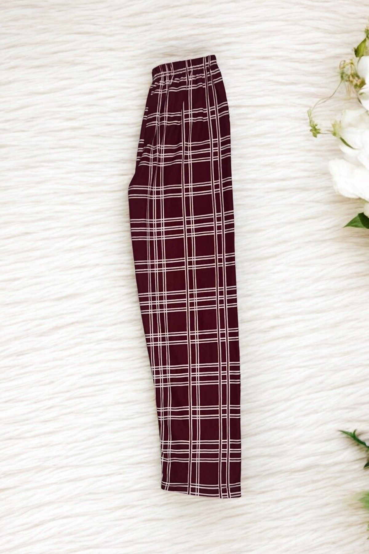 SİERNA Kurdeleli Ekose Kadın Pijama Altı Süet Kumaş srn-004144