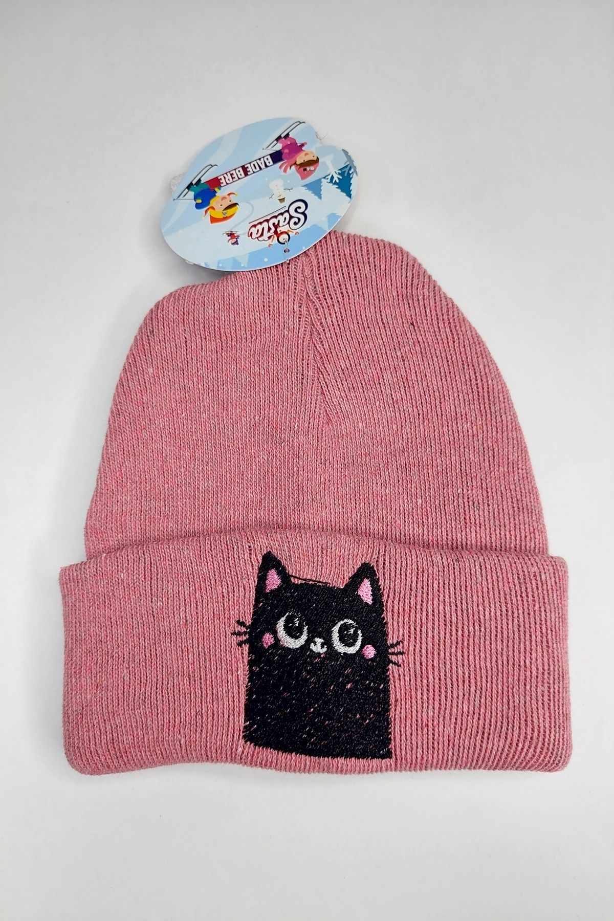 Hanece Kids-Pink Cat Embroidered Girl's Beret 1