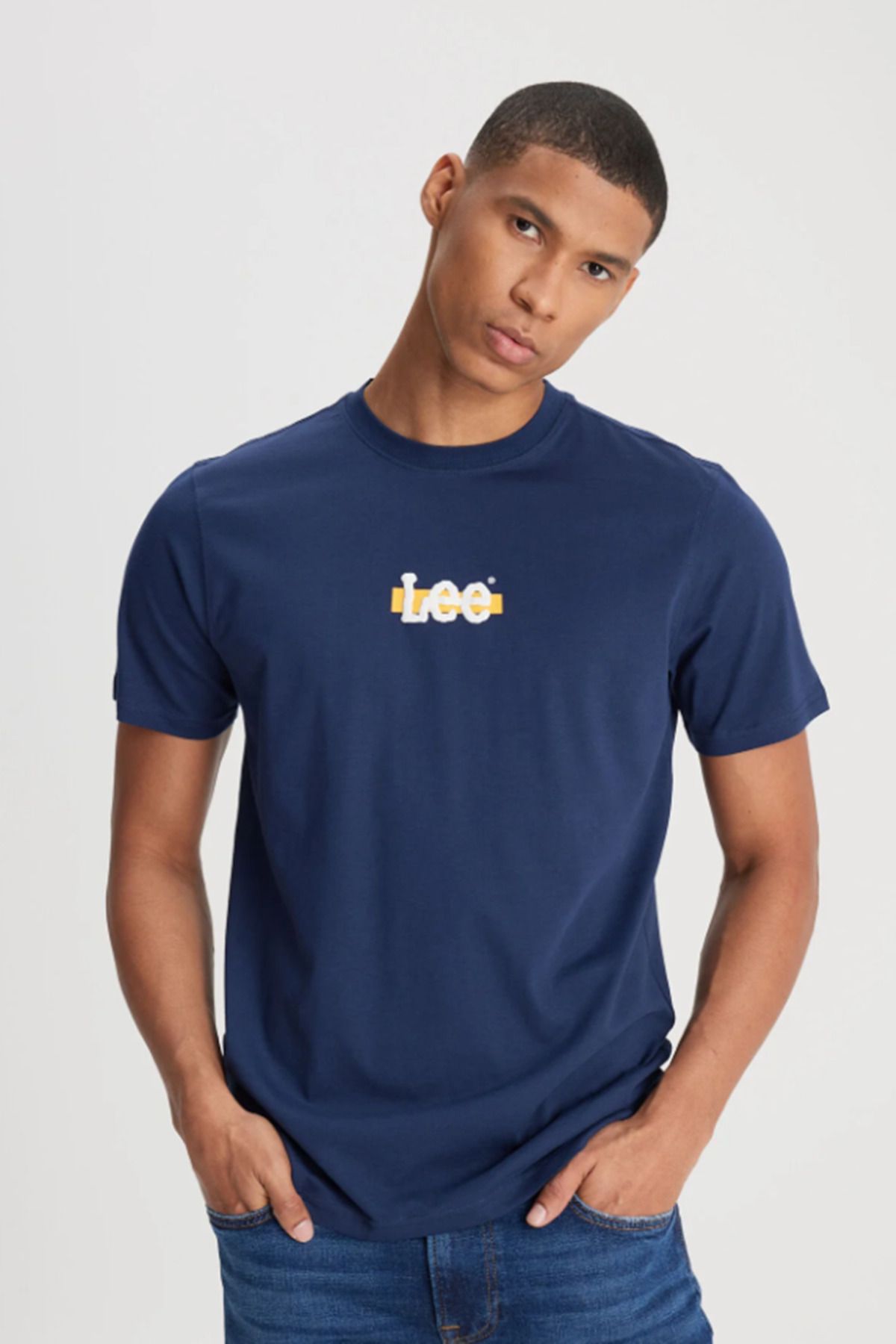تی شرت آبی مردانه L241521410 Lavy Blue مردانه's Collar Logo طرح دار Lee