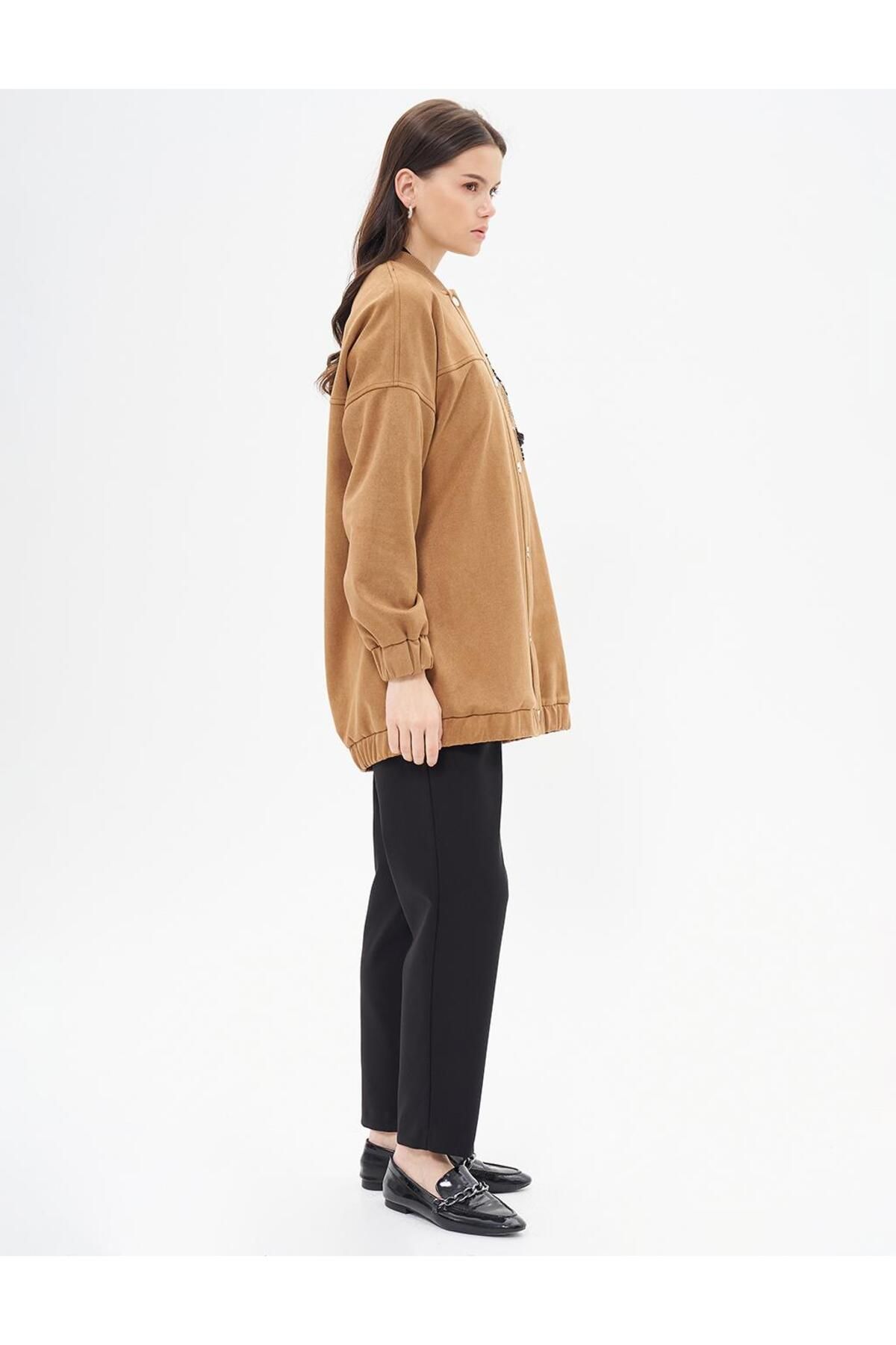 Kayra-Camel Suede Jacket - Embroidered Detailed 6