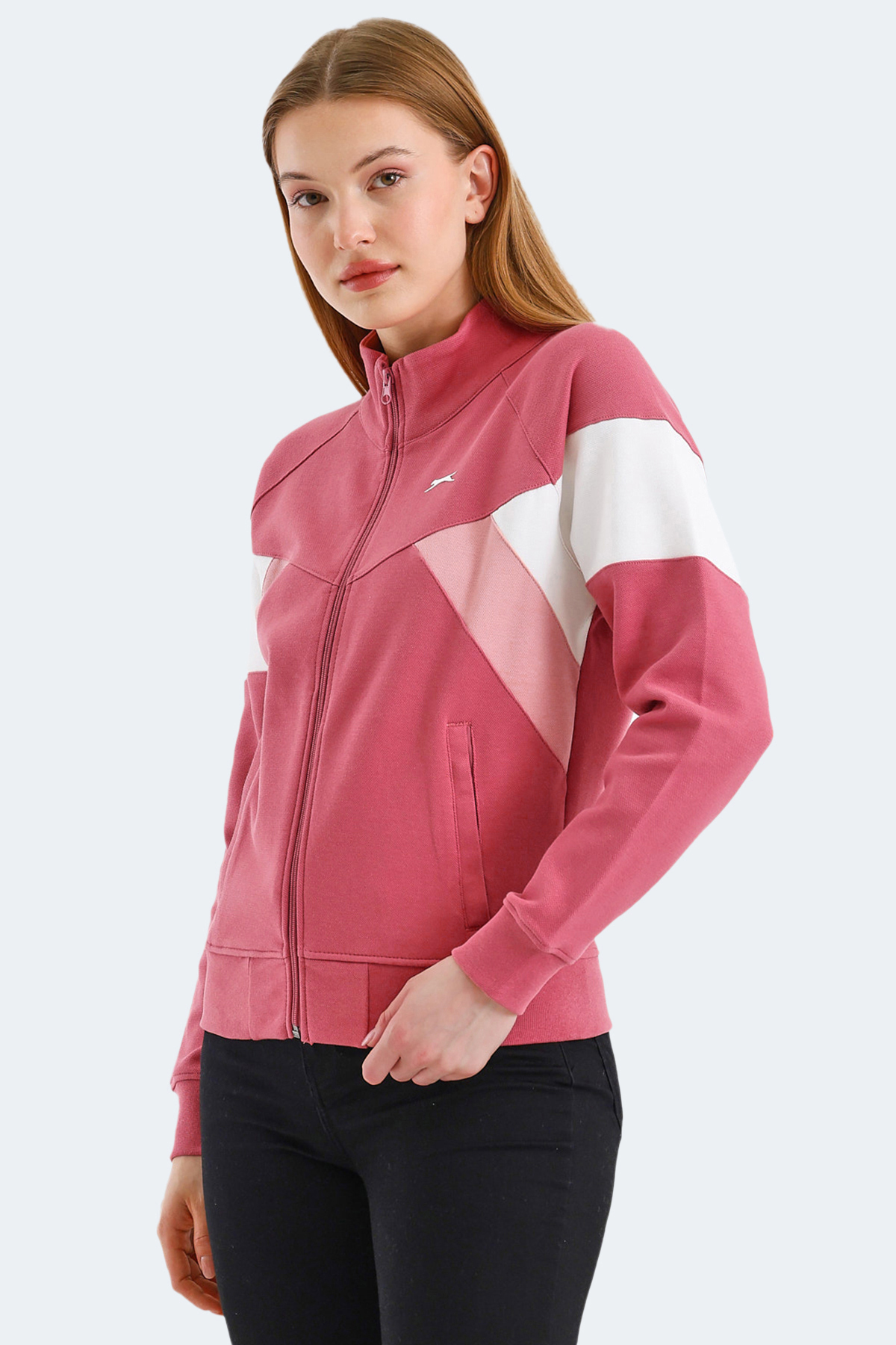 Slazenger VICTORY Kadın Fermuarlı Dik Yaka Cepli Gül Sweatshirt görsel 6