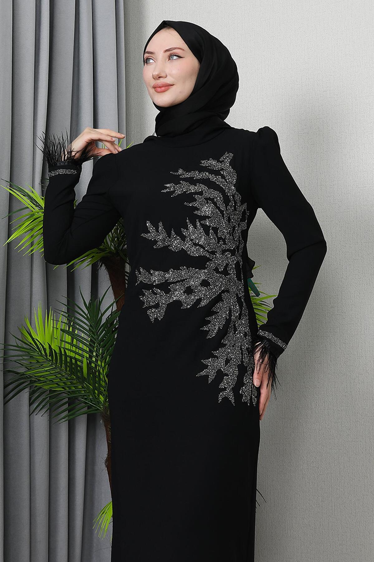 GİZ AGİYİM  Miyaser Tesettür Elbise Siyah - Görsel 7